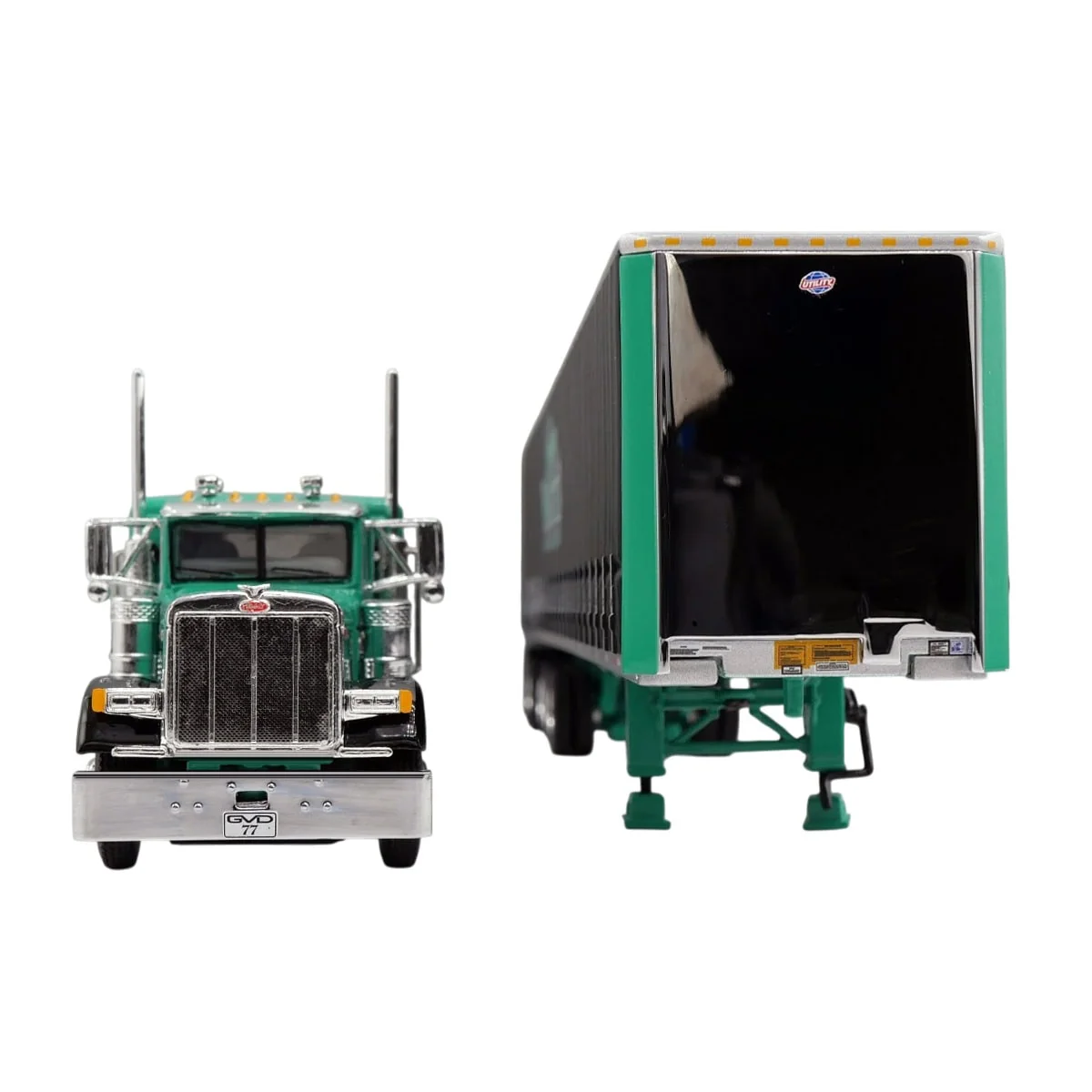 1/64 Green Peterbilt 379 Semi Truck with Van Dyke Trucking Curtain-Side Trailer, DCP by First Gear - Image 2
