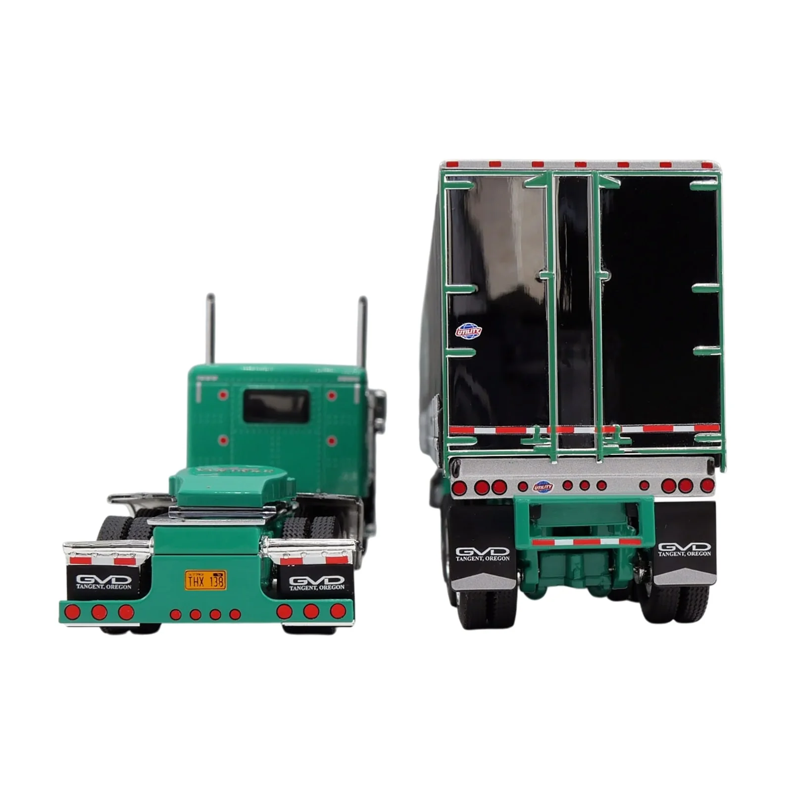 1/64 Green Peterbilt 379 Semi Truck with Van Dyke Trucking Curtain-Side Trailer, DCP by First Gear - Image 3