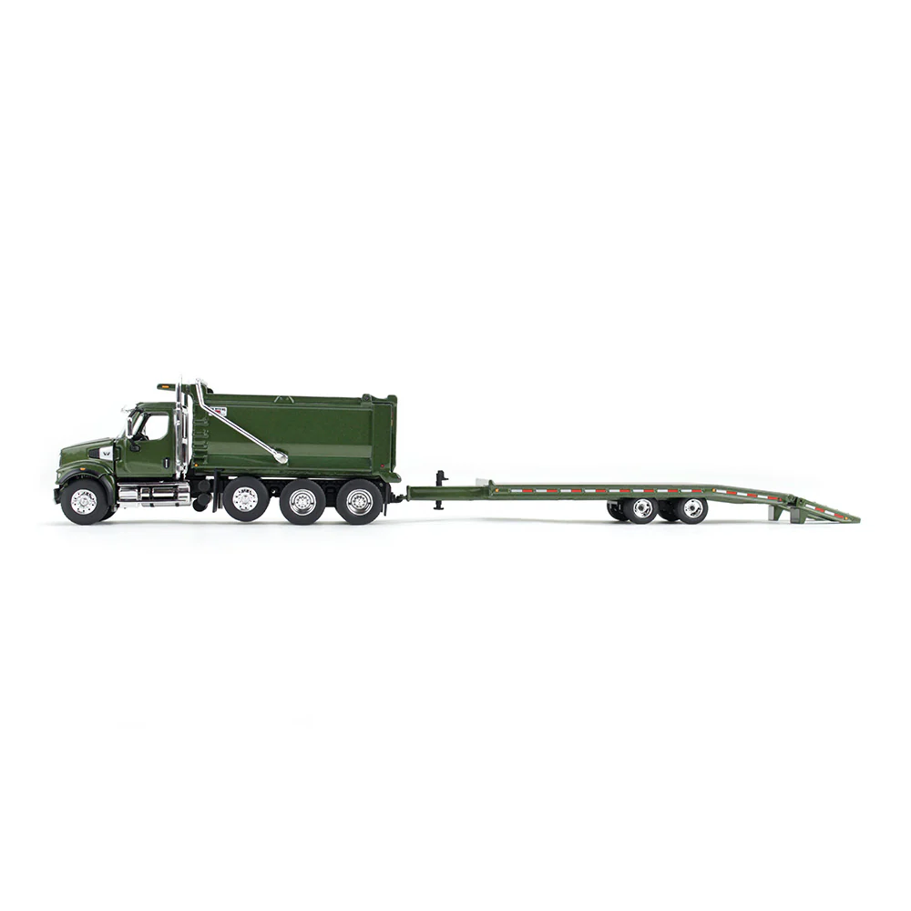 1/64 Metallic Green Western Star 49X with Ox Bodies Dump & Beaver Tail Trailer, DCP by First Gear - Image 2