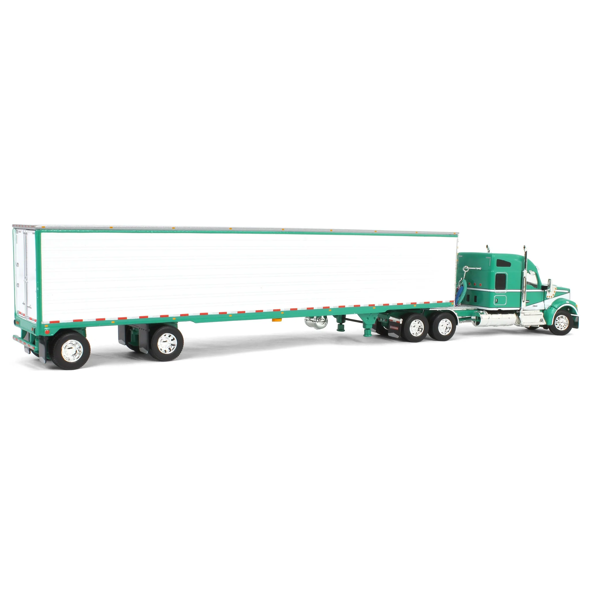 1/64 Green & White Kenworth W990 with Spread Axle Reefer Trailer, DCP by First Gear - Image 3