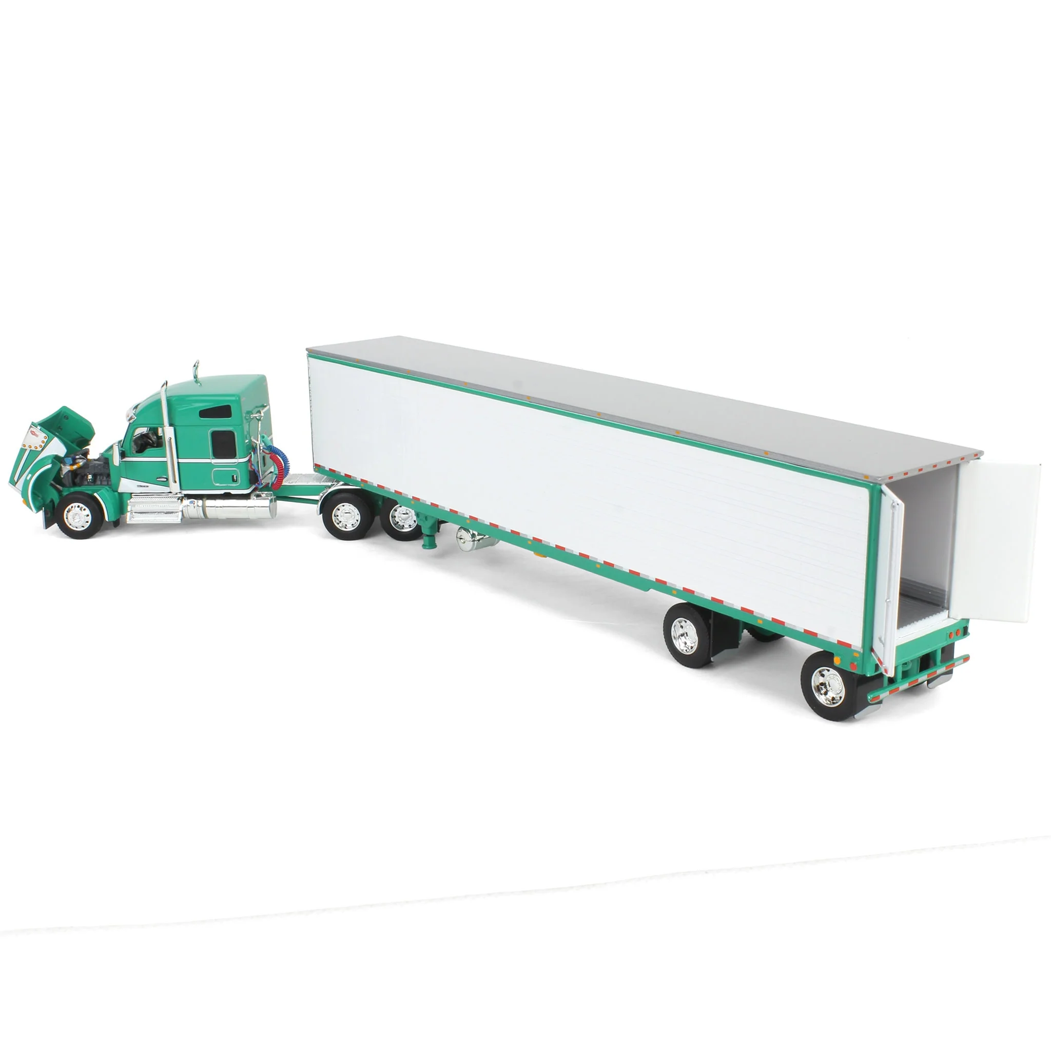 1/64 Green & White Kenworth W990 with Spread Axle Reefer Trailer, DCP by First Gear - Image 4