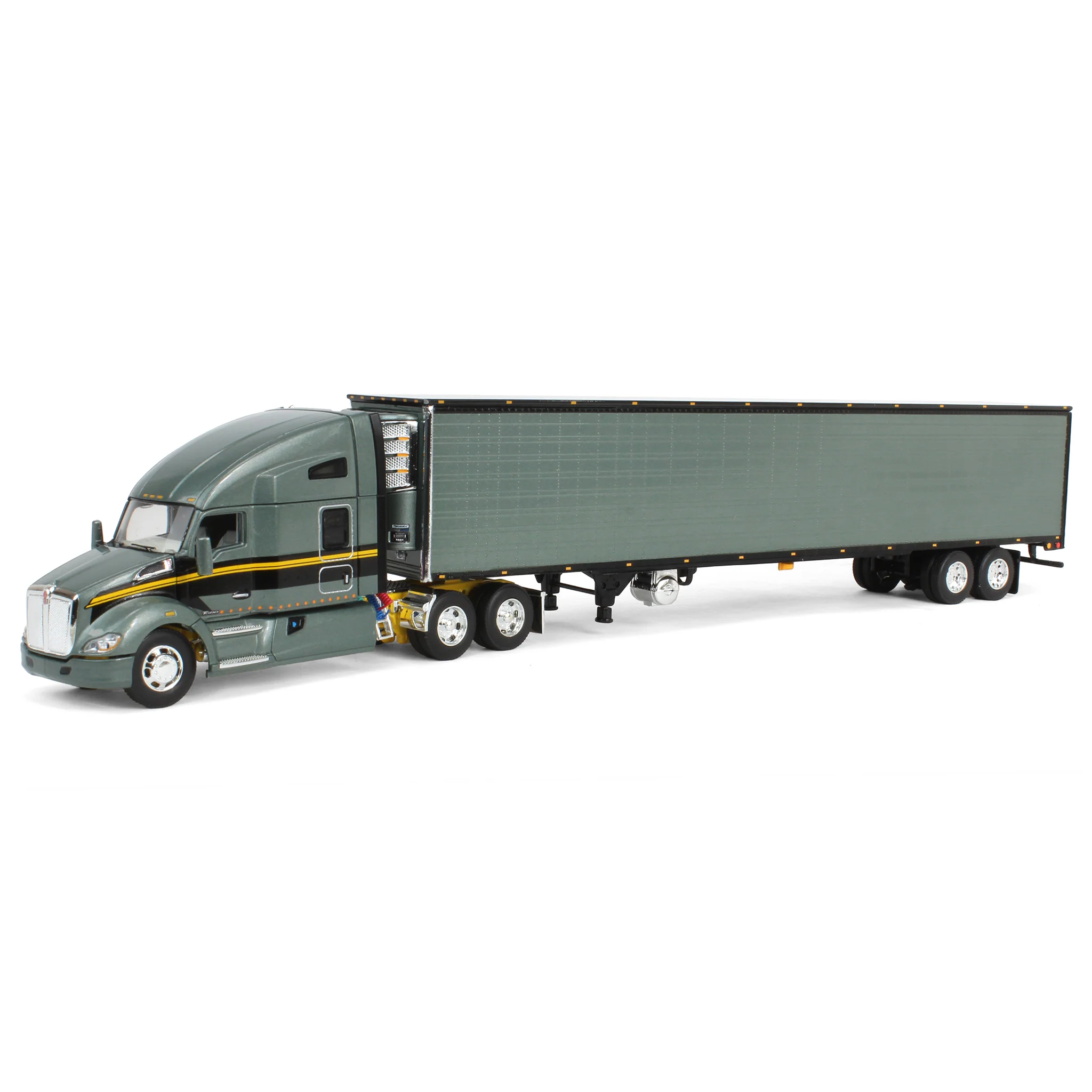 1/64 Gunmetal Gray Kenworth T680 Sleeper with Tandem-Axle Reefer Trailer, DCP by First Gear