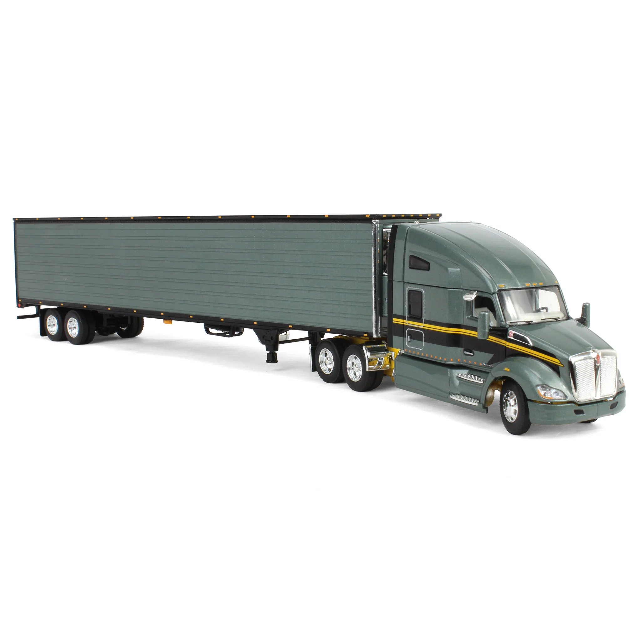 1/64 Gunmetal Gray Kenworth T680 Sleeper with Tandem-Axle Reefer Trailer, DCP by First Gear - Image 2