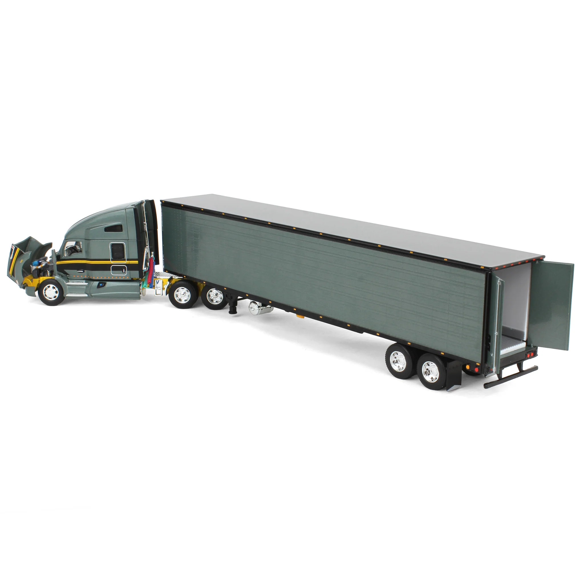 1/64 Gunmetal Gray Kenworth T680 Sleeper with Tandem-Axle Reefer Trailer, DCP by First Gear - Image 4