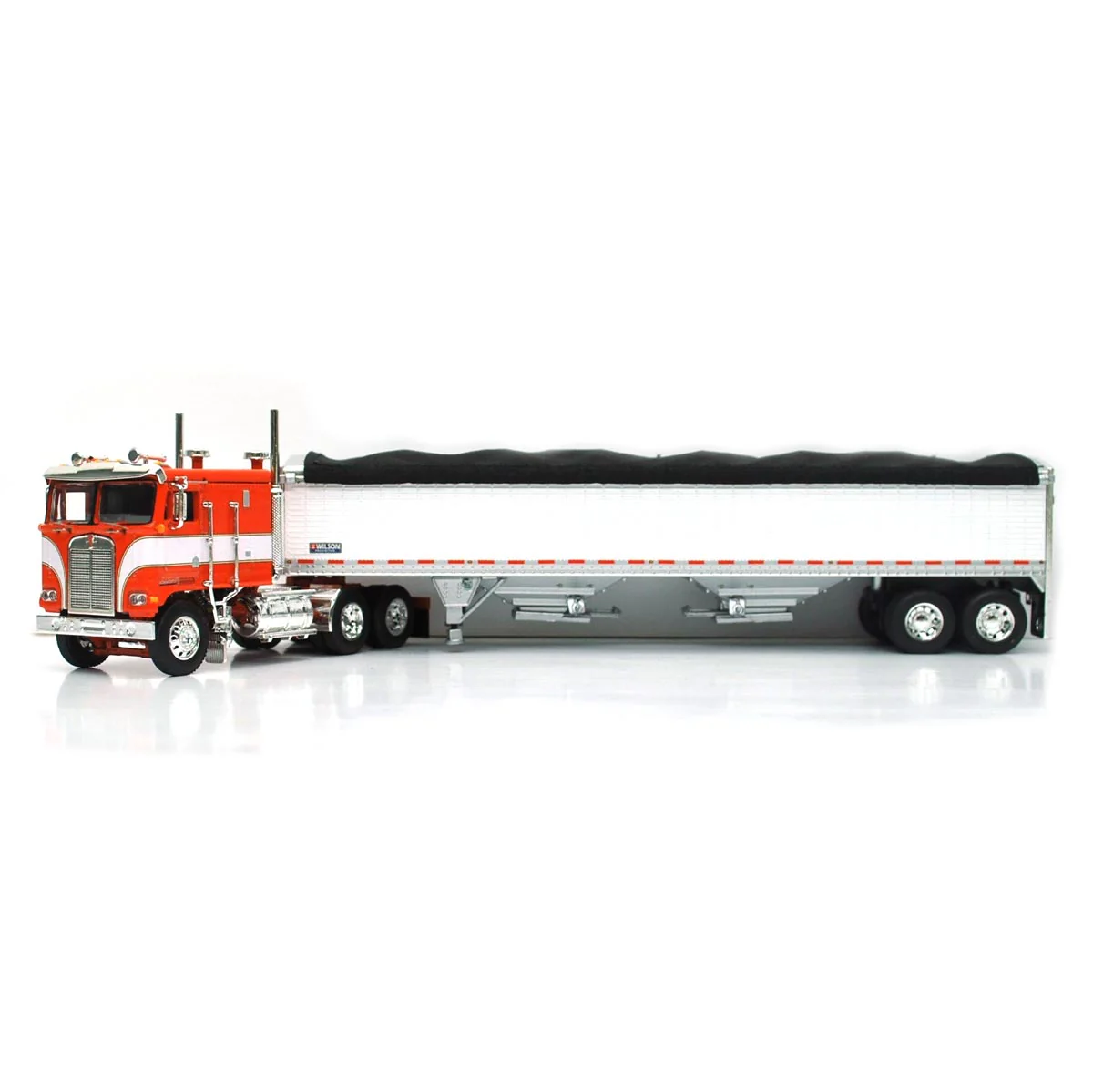 1/64 High Detail Kenworth K-100 with Wilson High Sided Hopper Bottom Grain Trailers, DCP Exclusive Orange/White