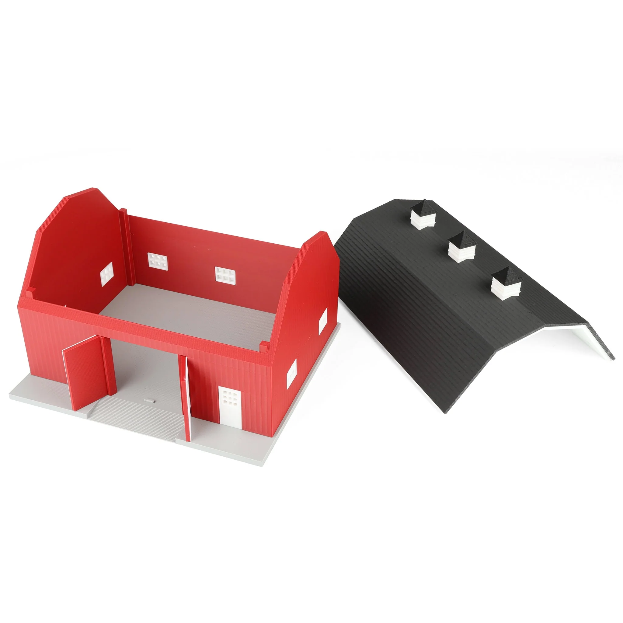 1/64 Red Hip Roof Barn with White Trim & Shingled Roof by REVD Toys, 3D Printed - Image 5