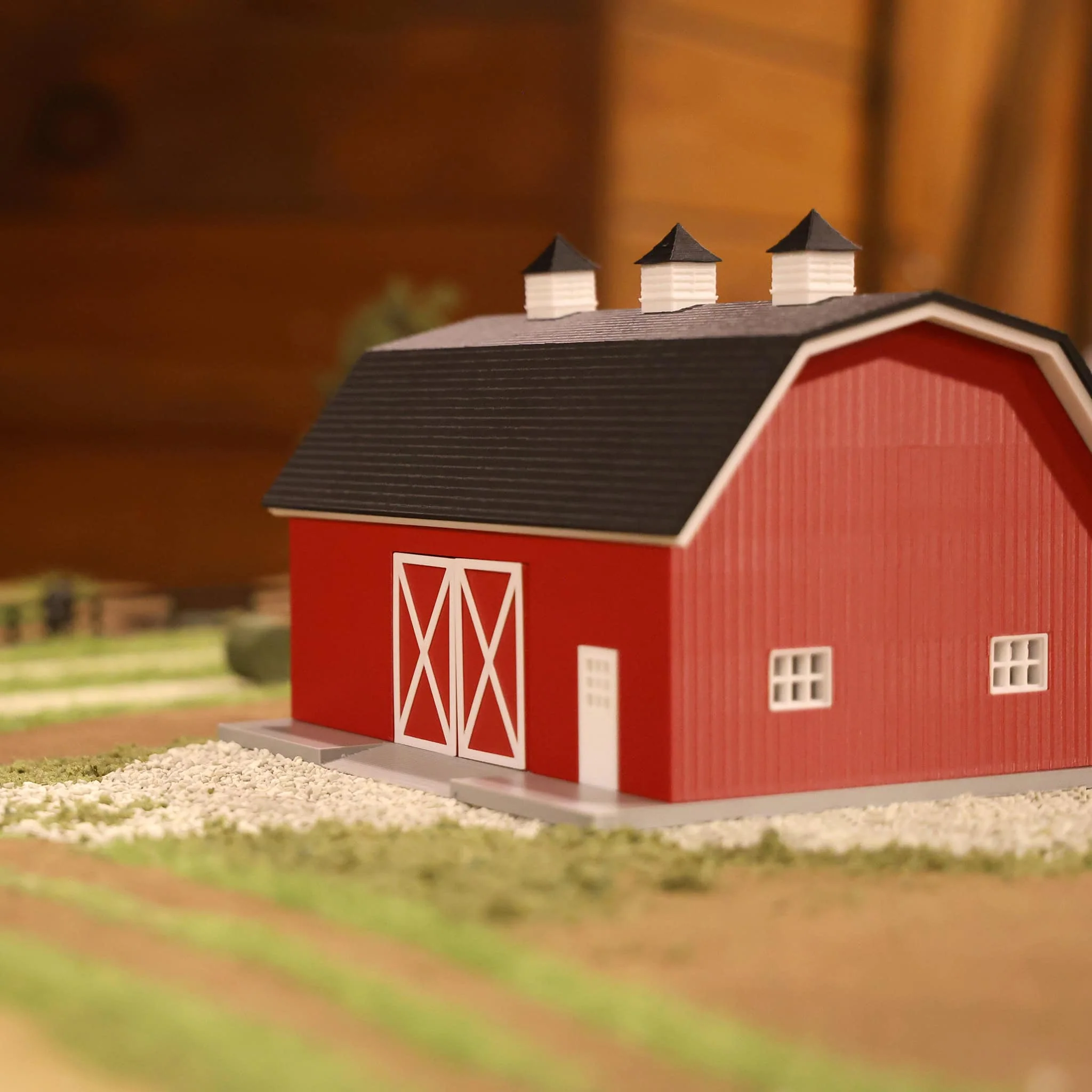 1/64 Red Hip Roof Barn with White Trim & Shingled Roof by REVD Toys, 3D Printed - Image 8