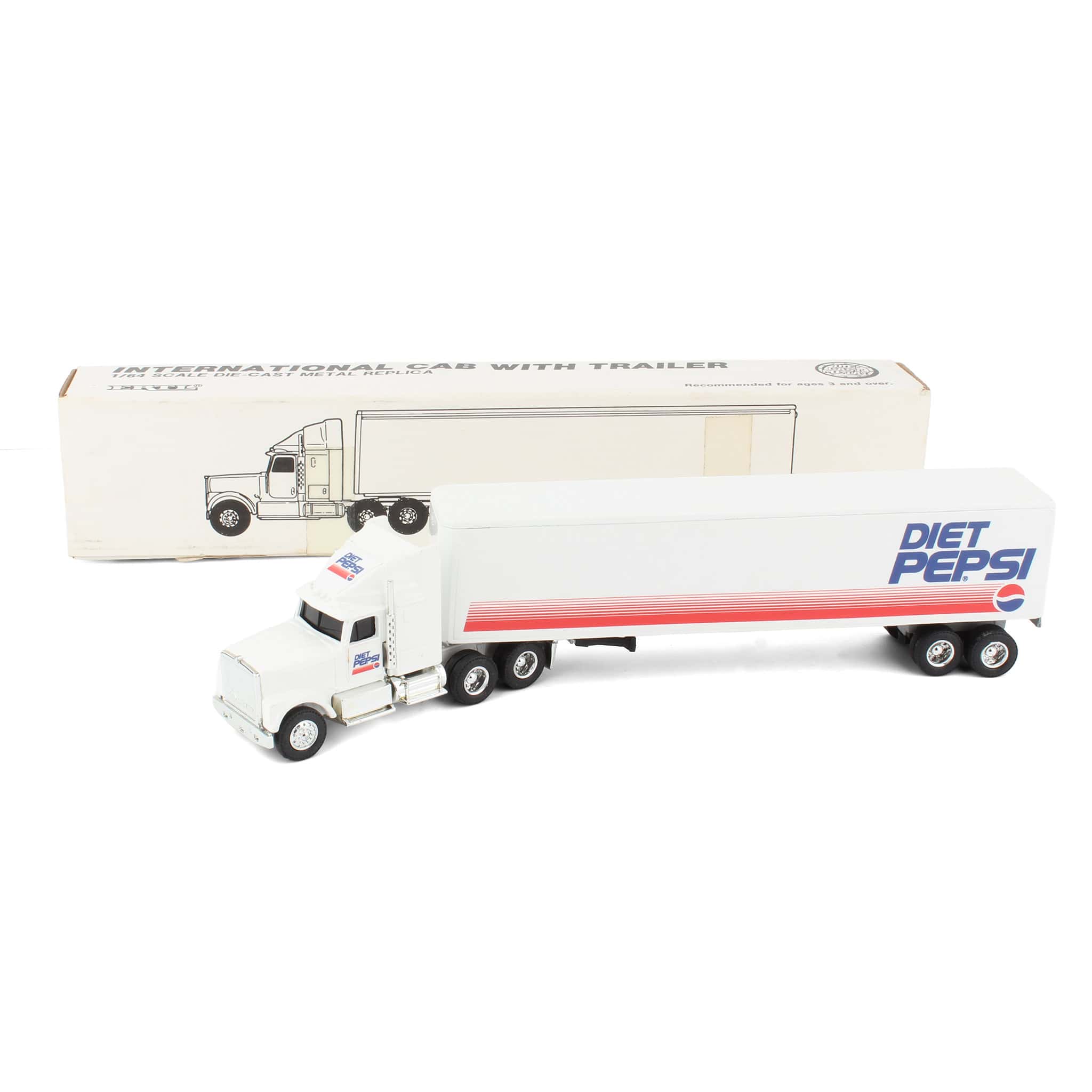 1/64 International Navistar Semi Truck with Cab & Box Trailer by ERTL, Diet Pepsi