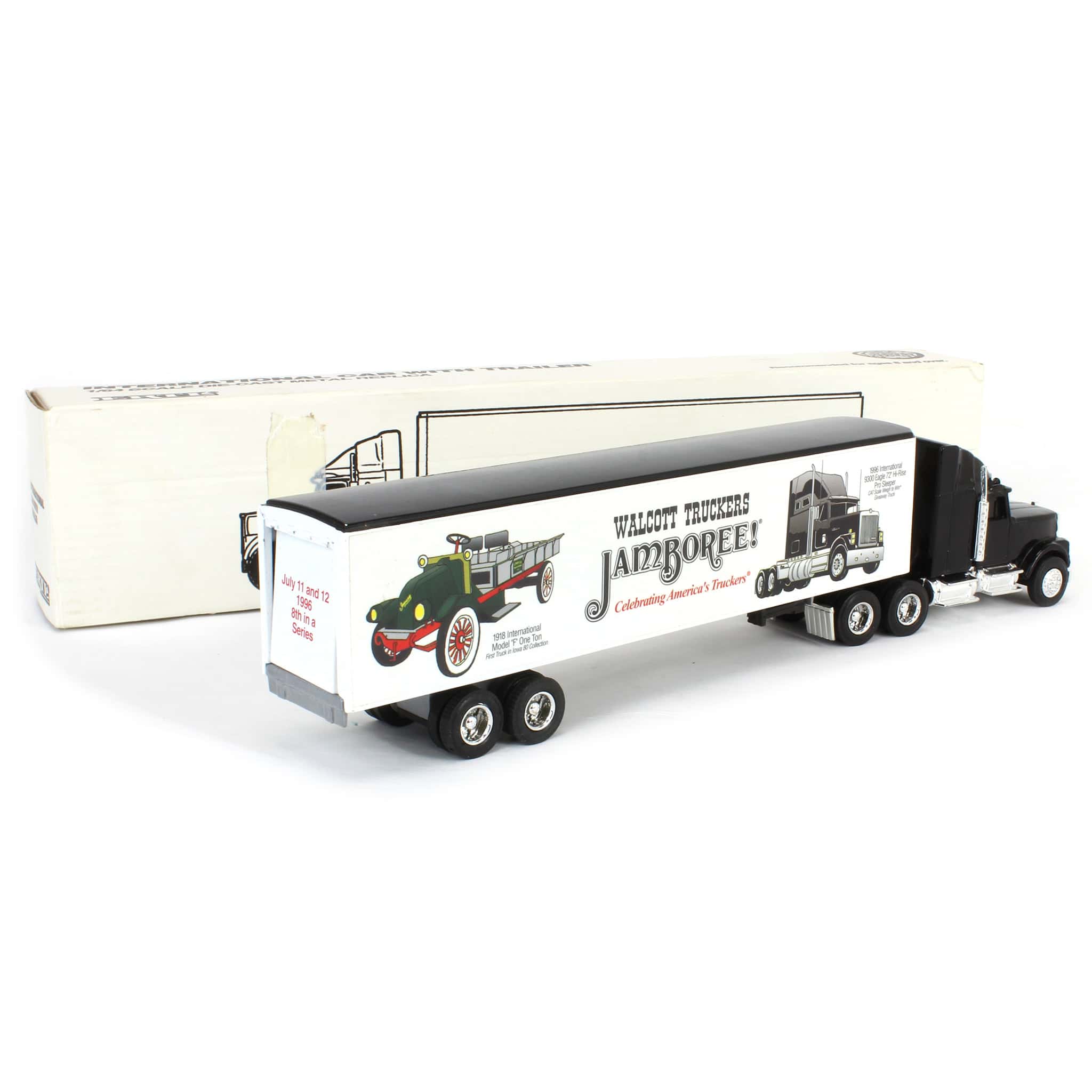 1/64 International Navistar Semi Truck with Sleeper Cab & 1996 Walcott Trucker's Jamboree Box Trailer by ERTL - Image 2