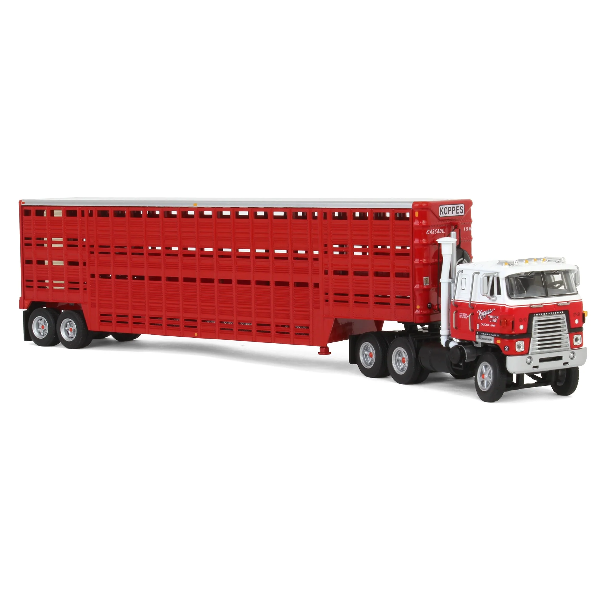 1/64 International TranStar COE Semi Truck with 45ft Wilson Livestock Trailer, Koppes Truck Line, DCP by First Gear - Image 2