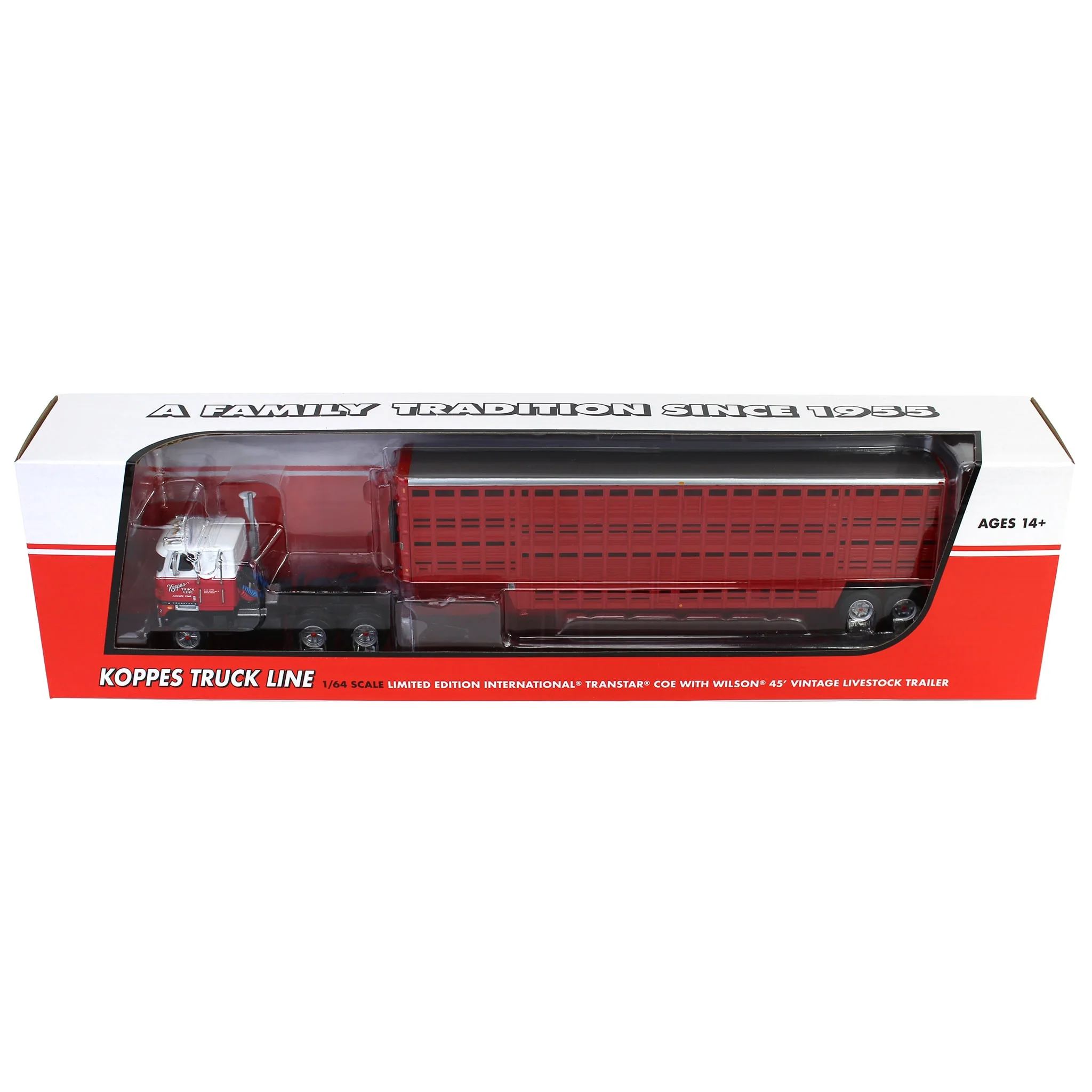 1/64 International TranStar COE Semi Truck with 45ft Wilson Livestock Trailer, Koppes Truck Line, DCP by First Gear - Image 6