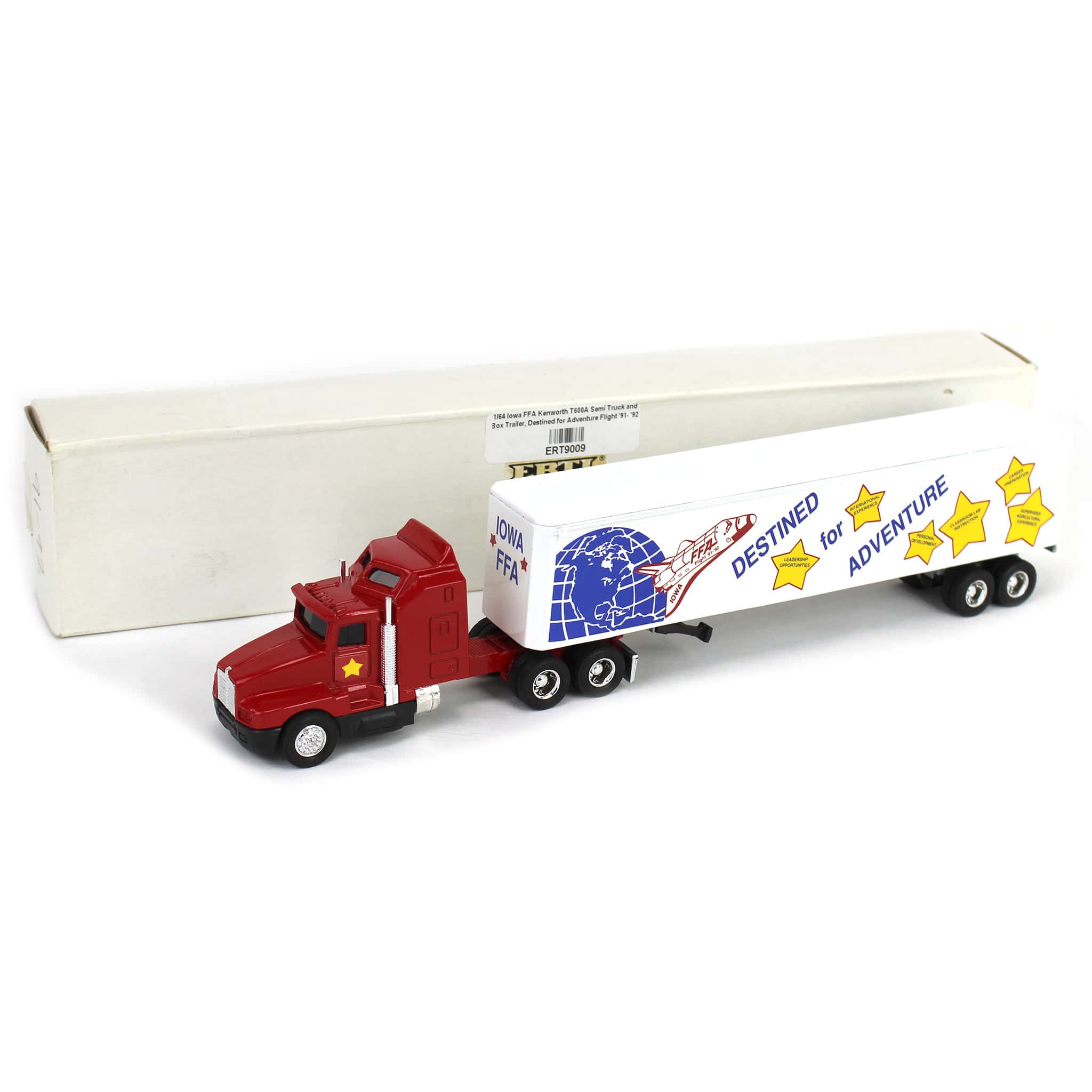 1/64 Kenworth T600A Semi Truck and Box Trailer, Iowa FFA Destined for Adventure Flight '91- '92 by ERTL