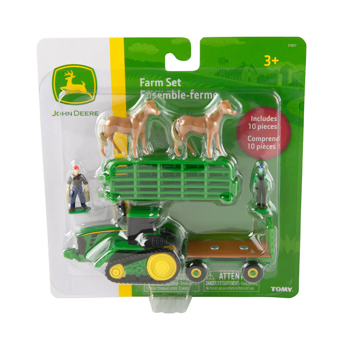 (Approx.) 1/64 John Deere Farm Set with Tracked Tractor, Wagon, Horses, Farmer & Fences by ERTL - Image 2