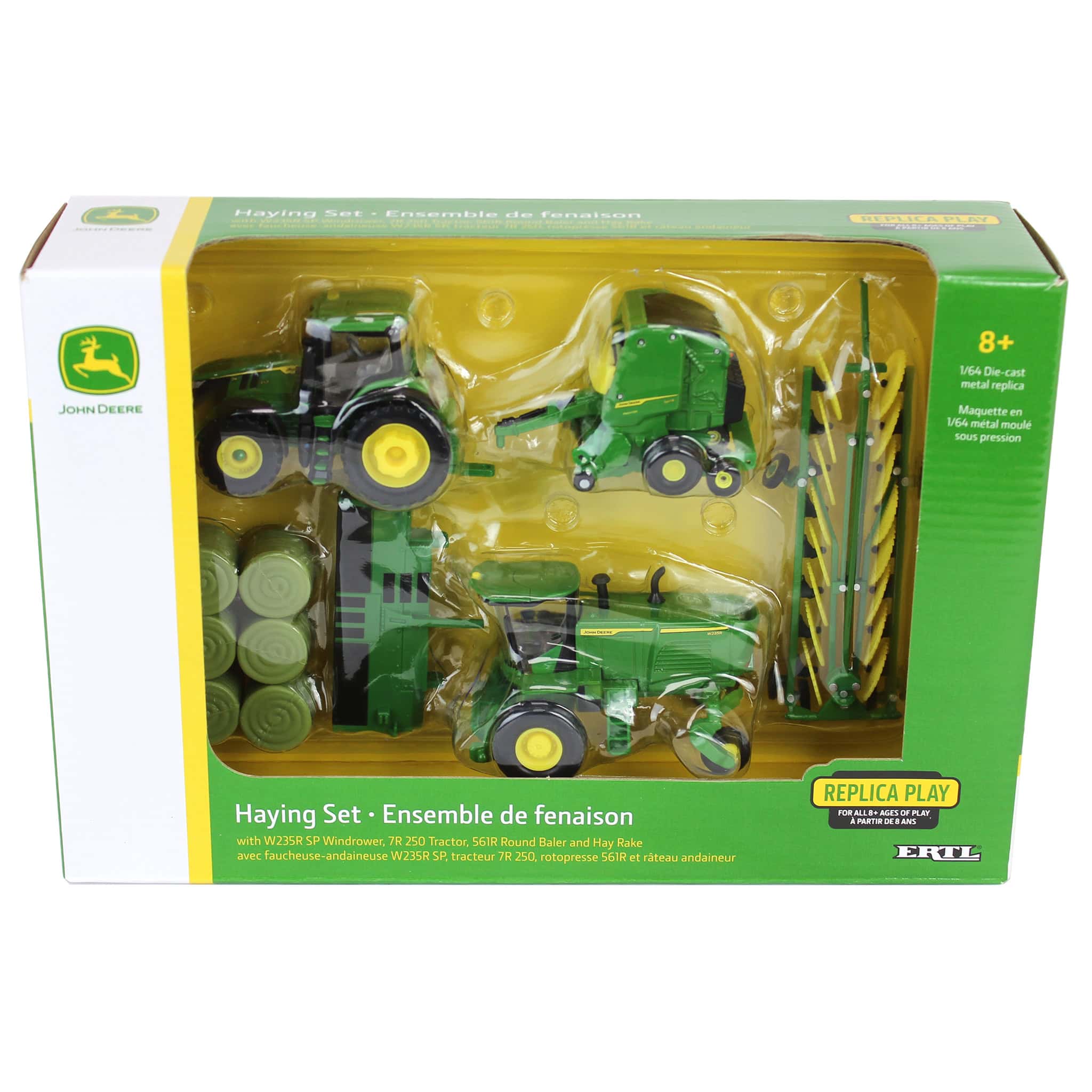 1/64 John Deere Haying Set with Windrower, Tractor, Hay Rake, Baler & 6 Bales, ERTL Replica Play - Image 9