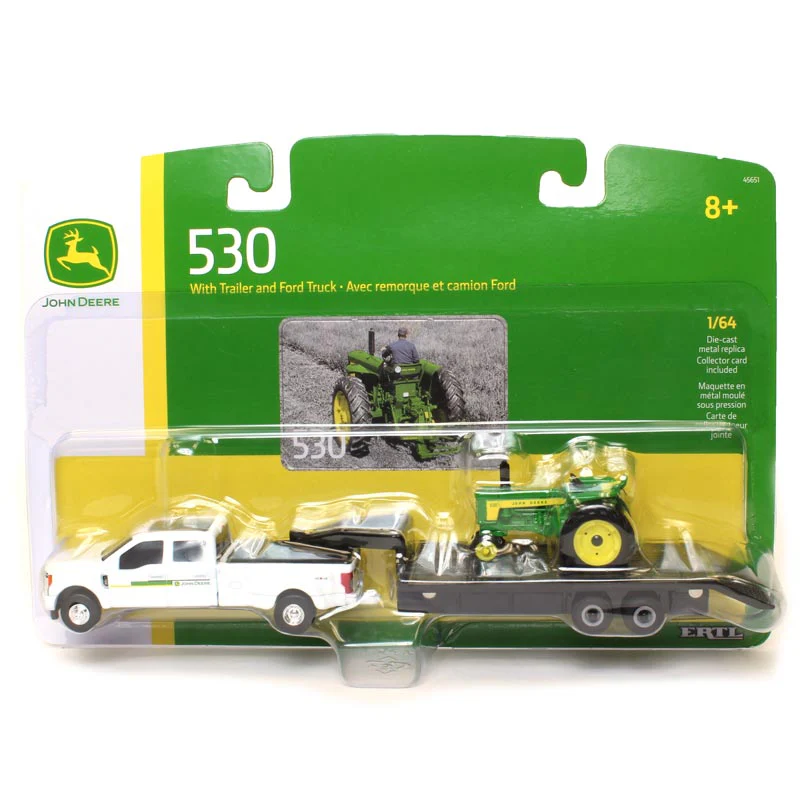 1/64 John Deere 530 Tractor with Ford F-350 Dually Pickup Truck & 5th Wheel Trailer by ERTL - Image 2