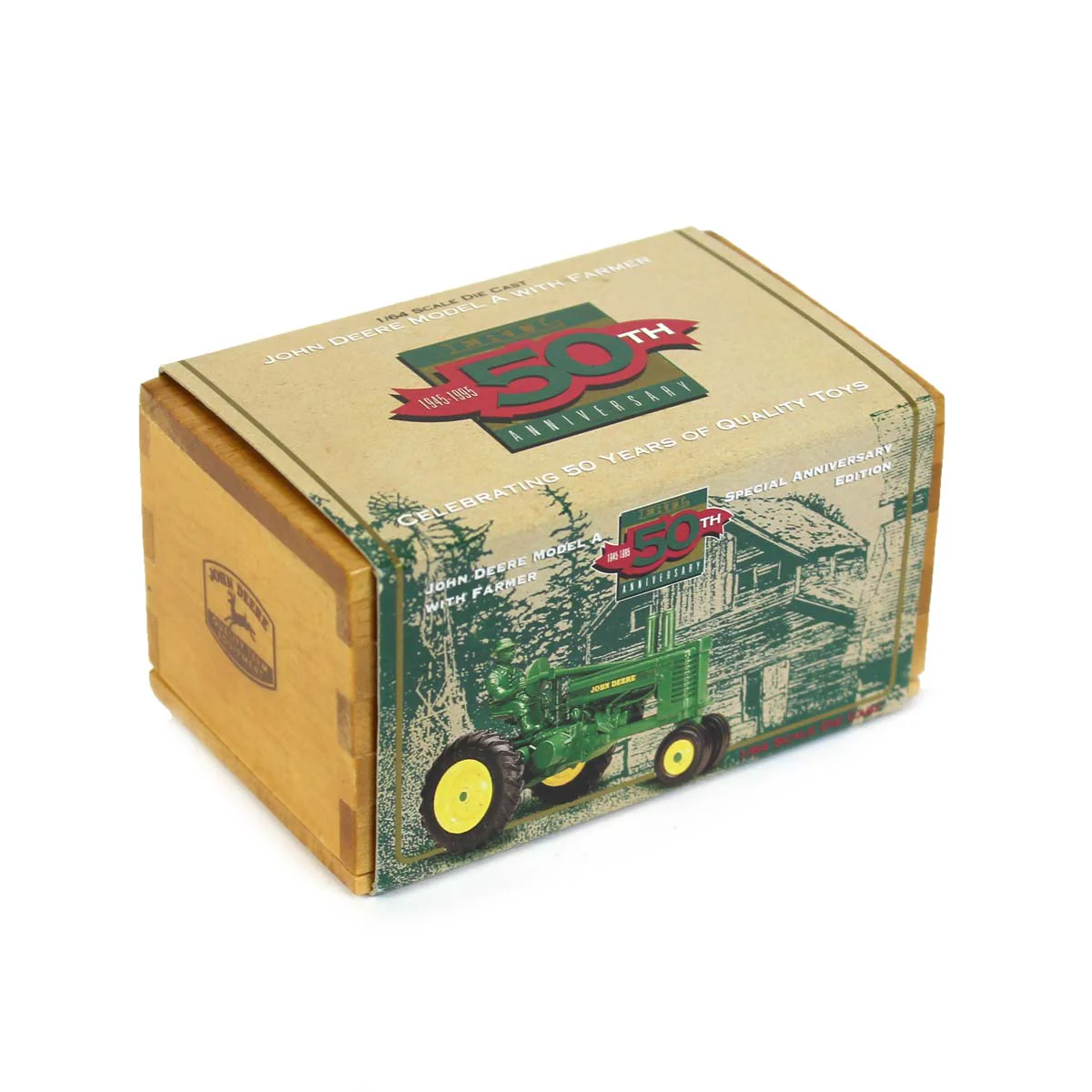 1/64 John Deere Model A Tractor with Farmer, 50 Anniversary Wooden Box by ERTL