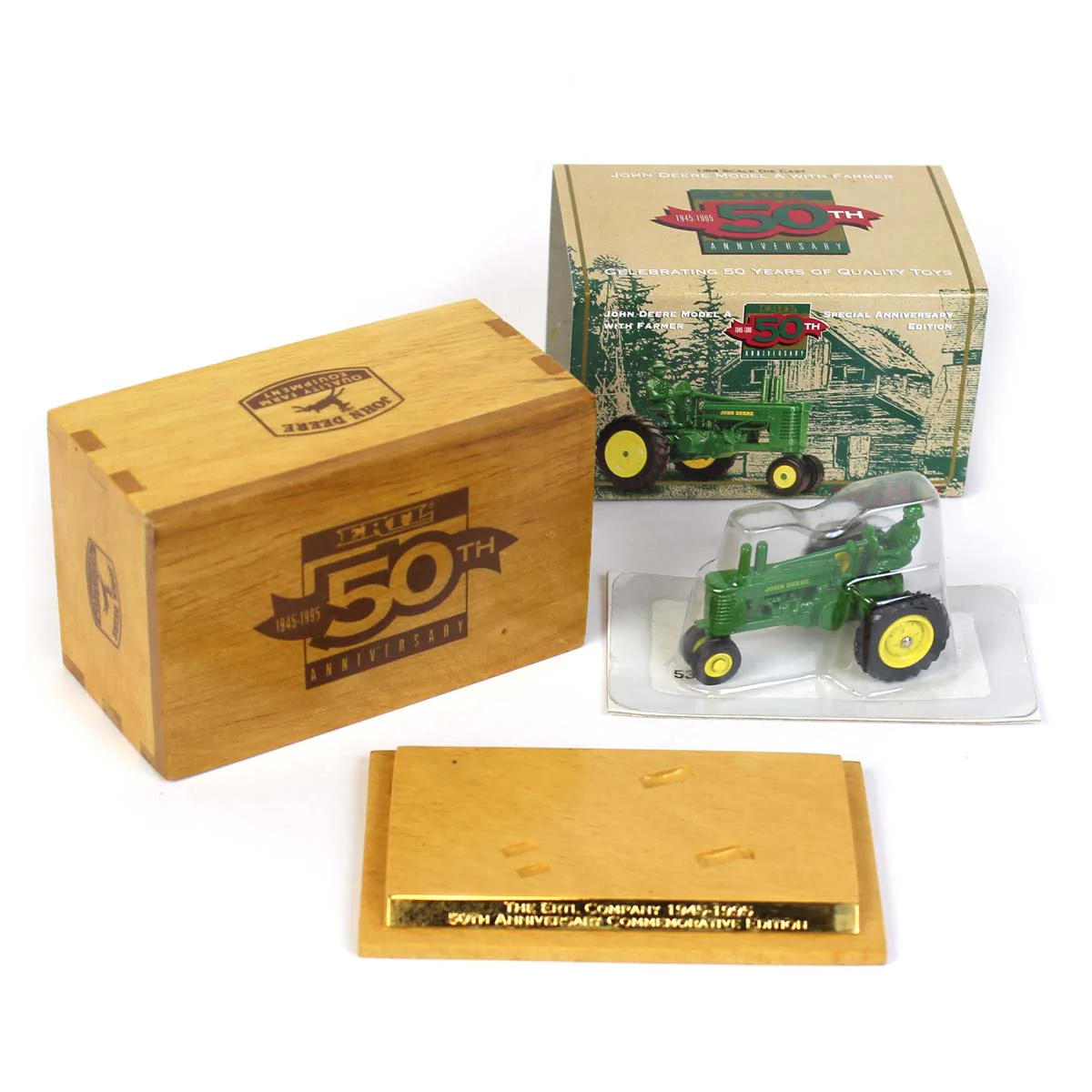 1/64 John Deere Model A Tractor with Farmer, 50 Anniversary Wooden Box by ERTL - Image 2