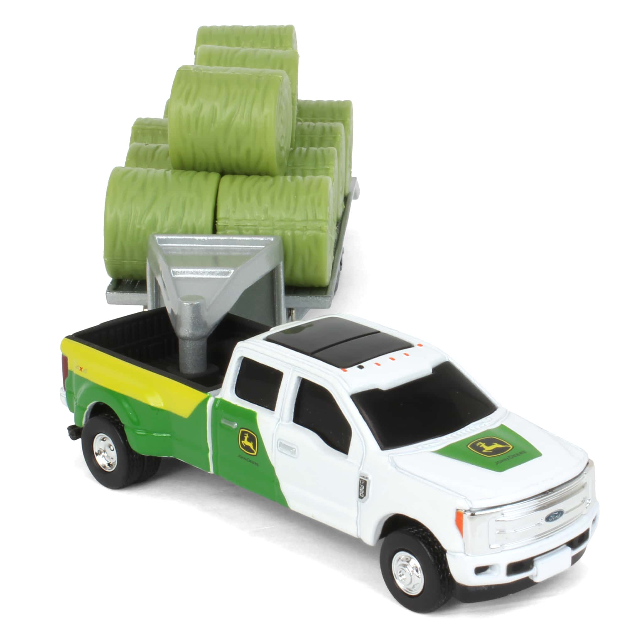 1/64 John Deere Ford F-350 Pickup Truck with Trailer & 11 Round Bales by ERTL - Image 2