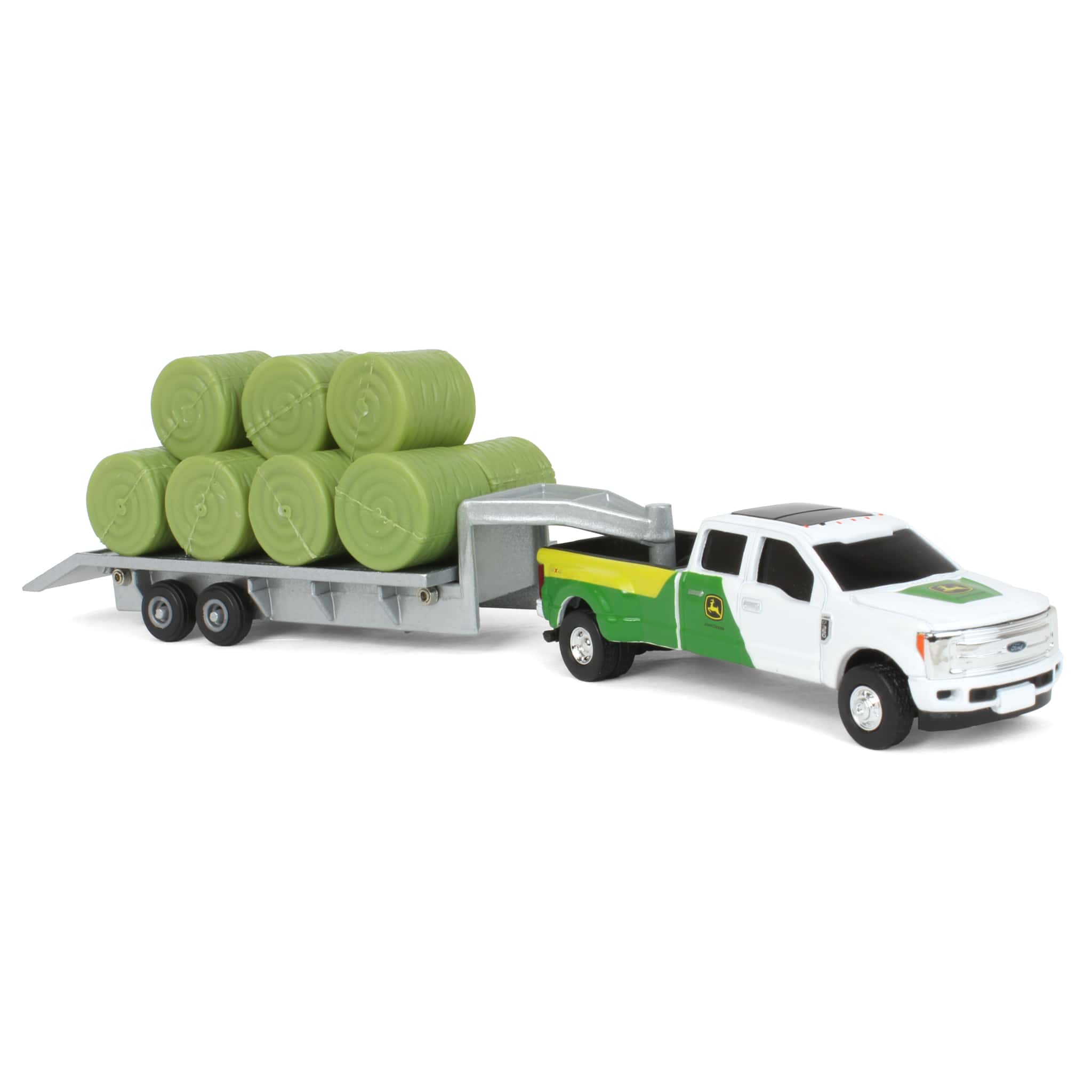 1/64 John Deere Ford F-350 Pickup Truck with Trailer & 11 Round Bales by ERTL - Image 3