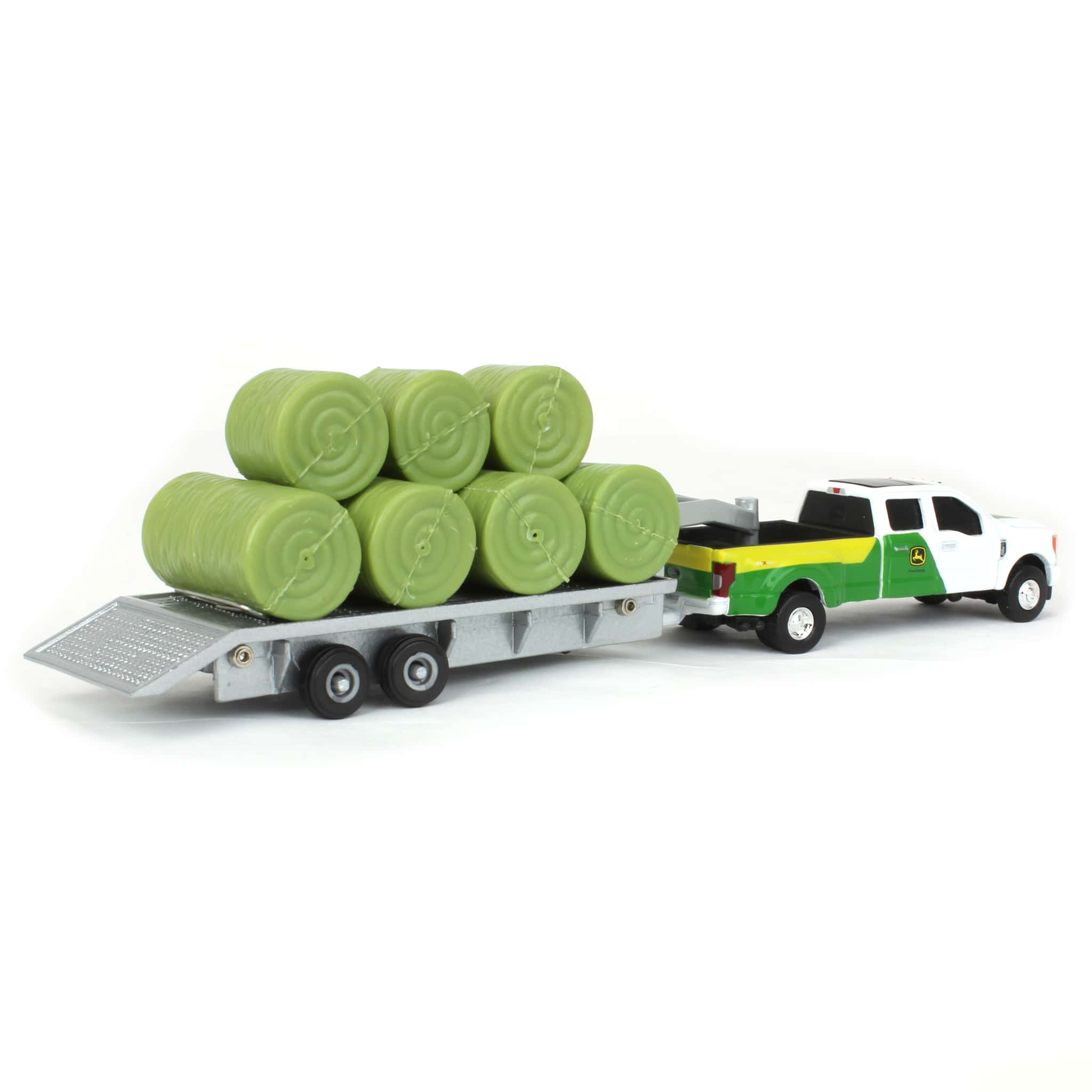 1/64 John Deere Ford F-350 Pickup Truck with Trailer & 11 Round Bales by ERTL - Image 4