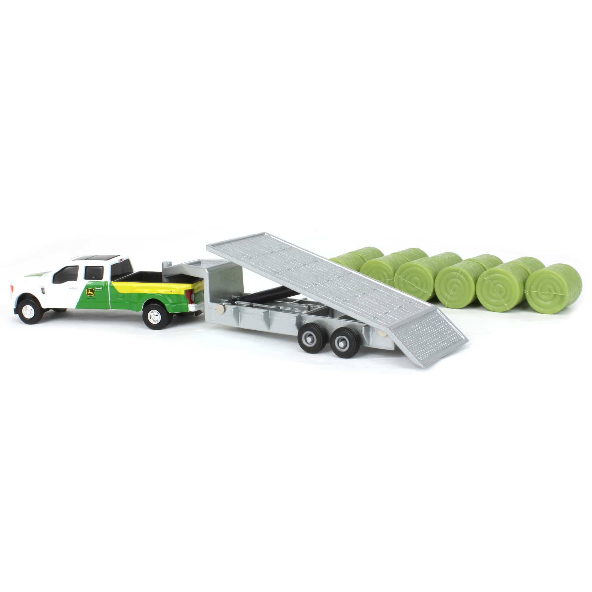 1/64 John Deere Ford F-350 Pickup Truck with Trailer & 11 Round Bales by ERTL - Image 5