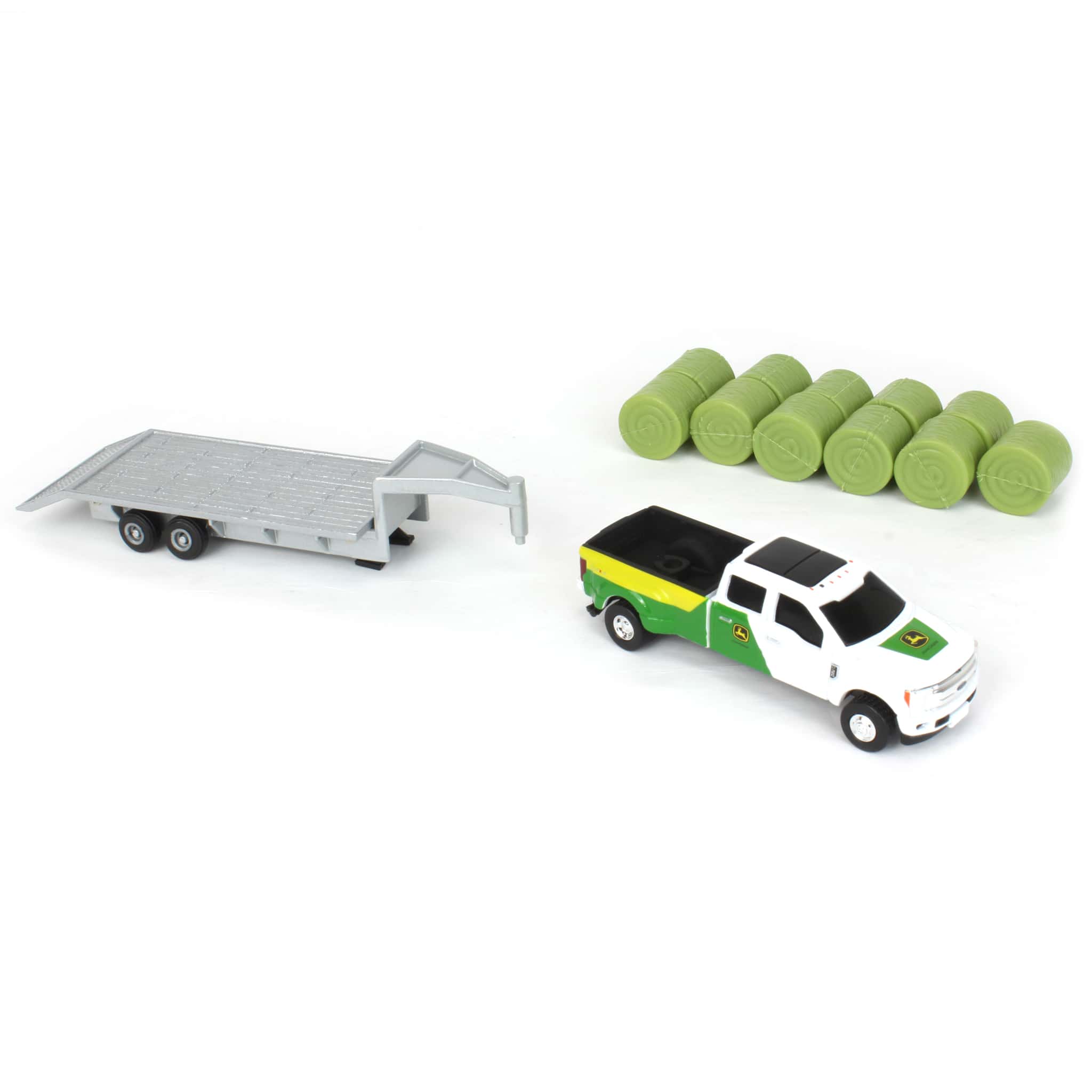 1/64 John Deere Ford F-350 Pickup Truck with Trailer & 11 Round Bales by ERTL - Image 6