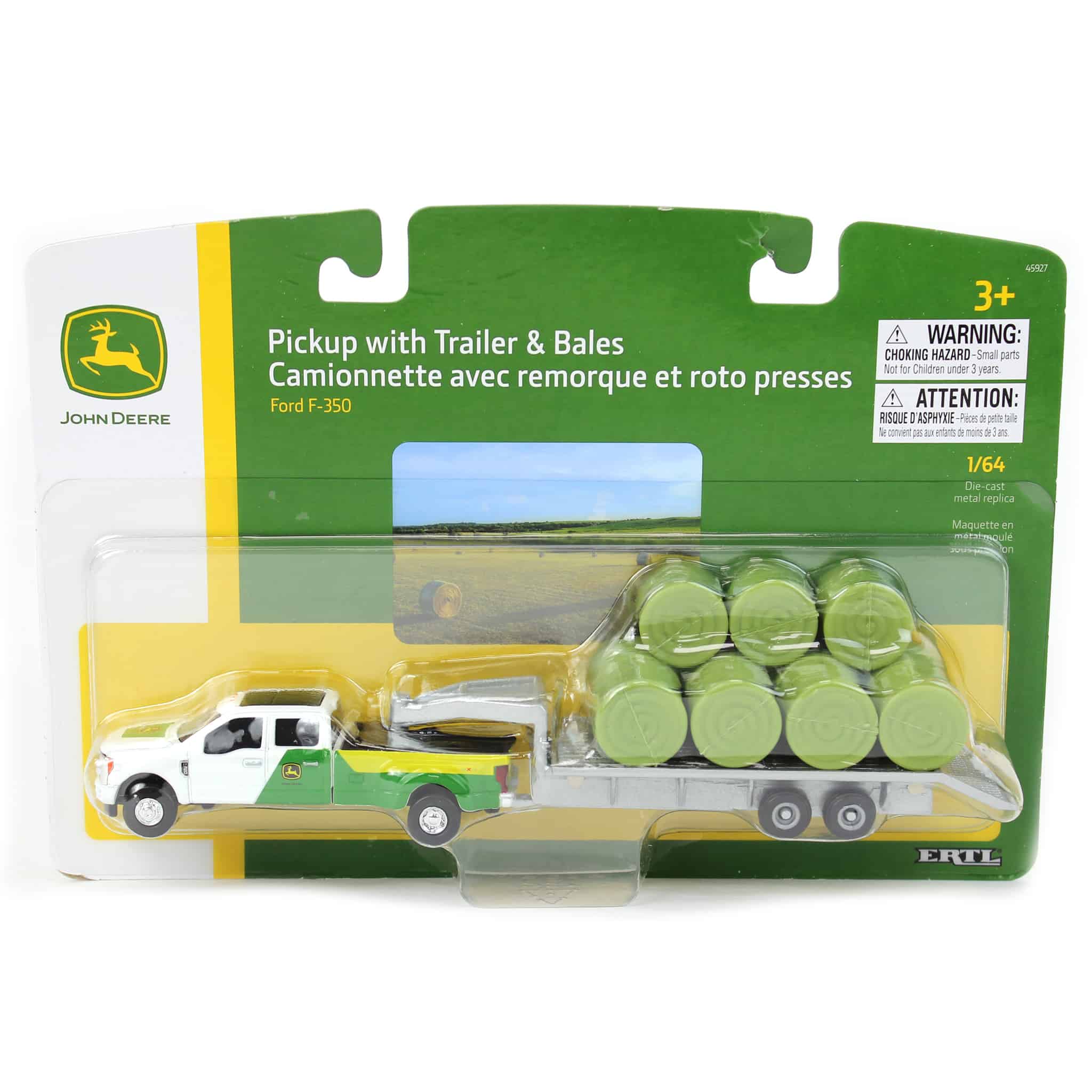1/64 John Deere Ford F-350 Pickup Truck with Trailer & 11 Round Bales by ERTL - Image 7