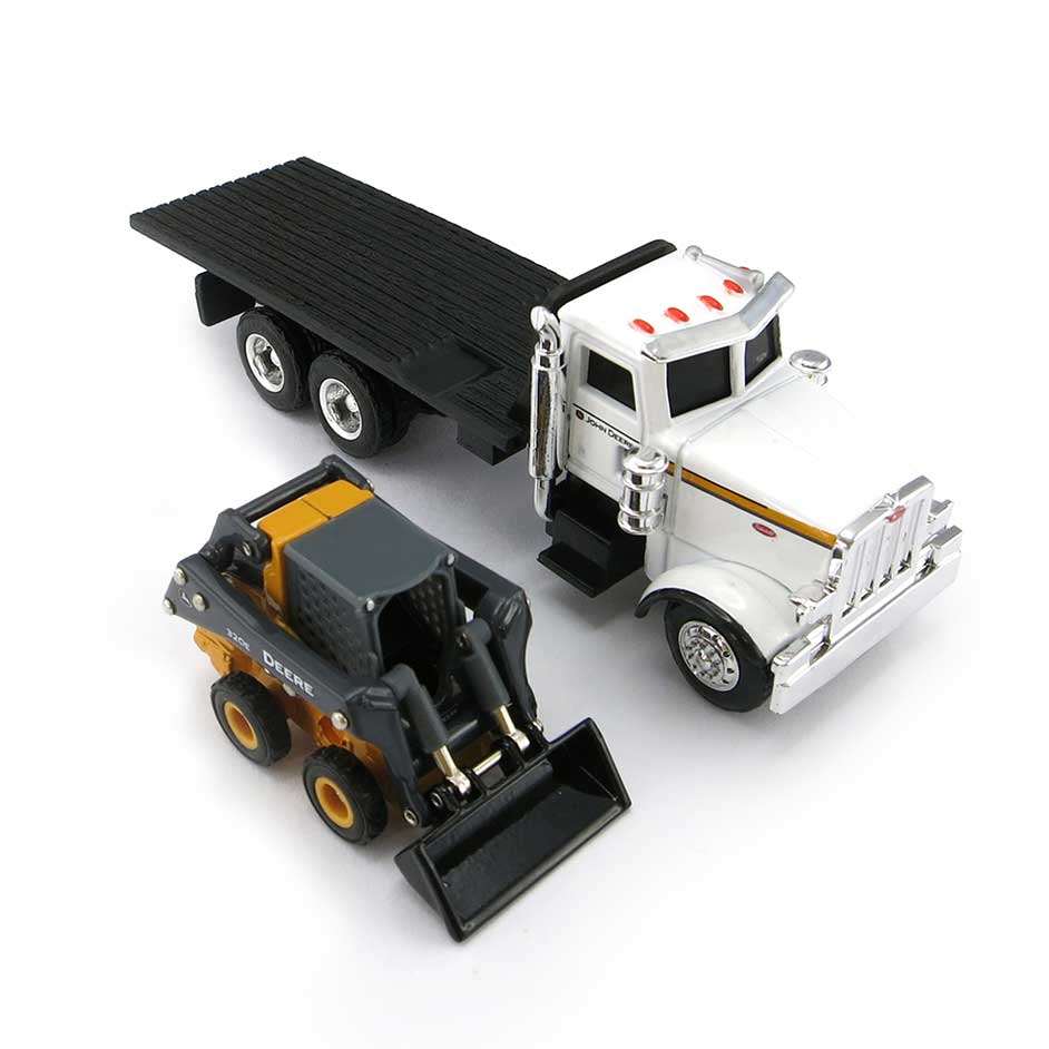 1/64 John Deere Peterbilt Flatbed Truck with 320E Skid Steer - Image 2