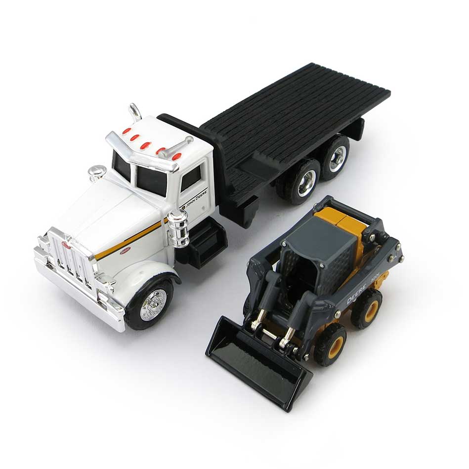 1/64 John Deere Peterbilt Flatbed Truck with 320E Skid Steer - Image 3