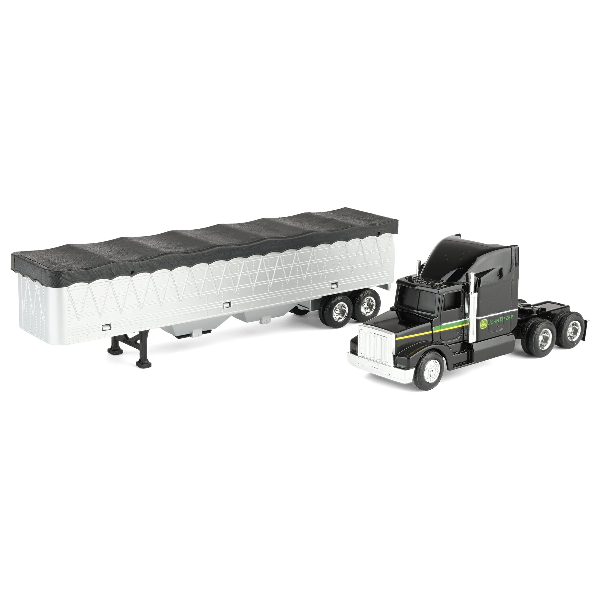 1/64 John Deere Black Semi Truck with Grain Trailer, ERTL Replica Play - Image 7