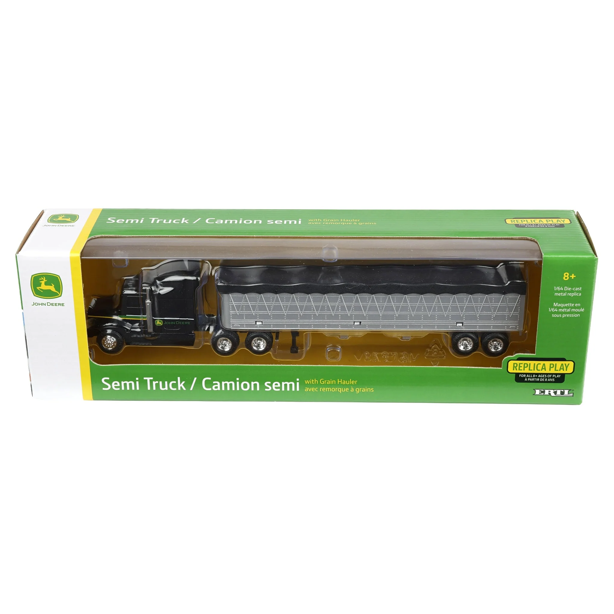 1/64 John Deere Black Semi Truck with Grain Trailer, ERTL Replica Play - Image 8