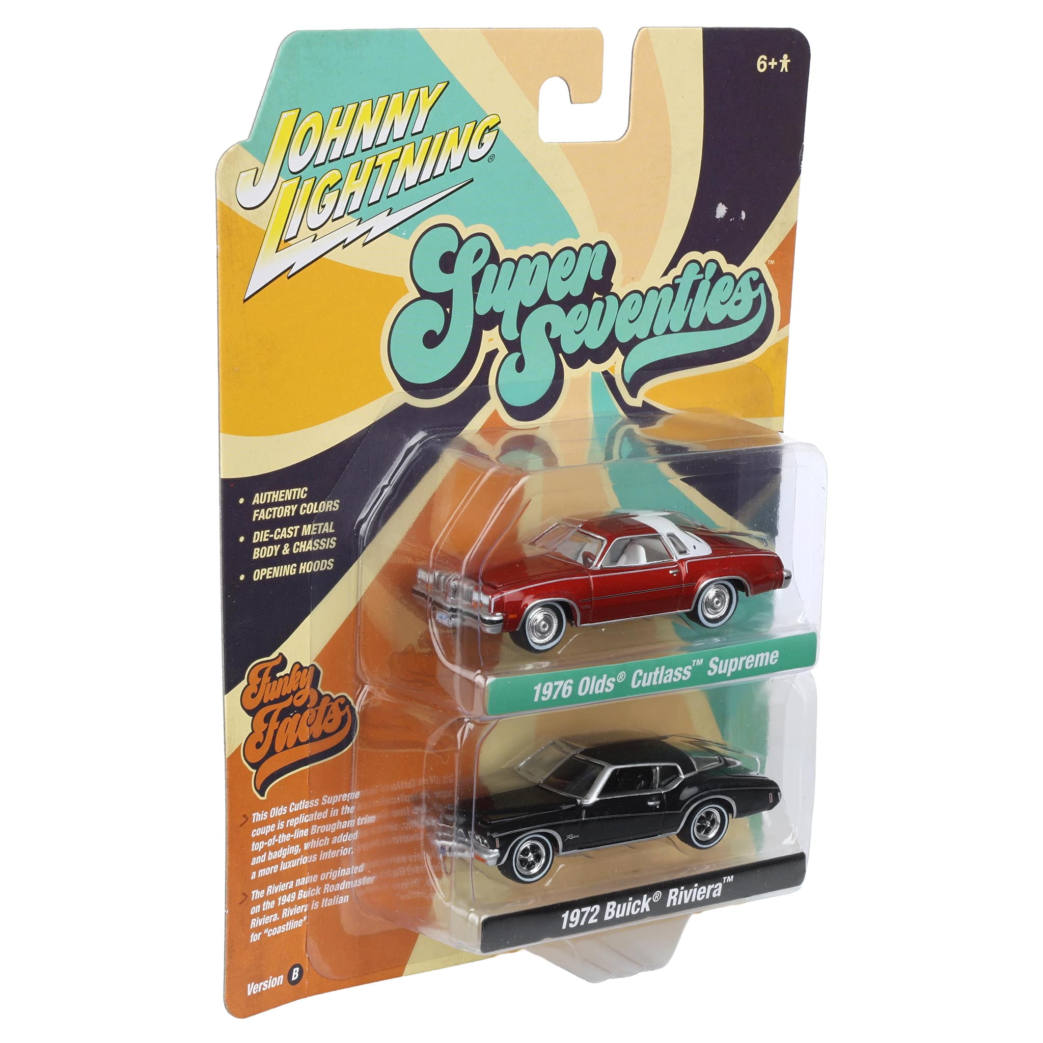 1/64 Johnny Lightning 1976 Oldsmobile Cutlass & 1972 Buick Riviera Super 70s Twin Pack - Image 3