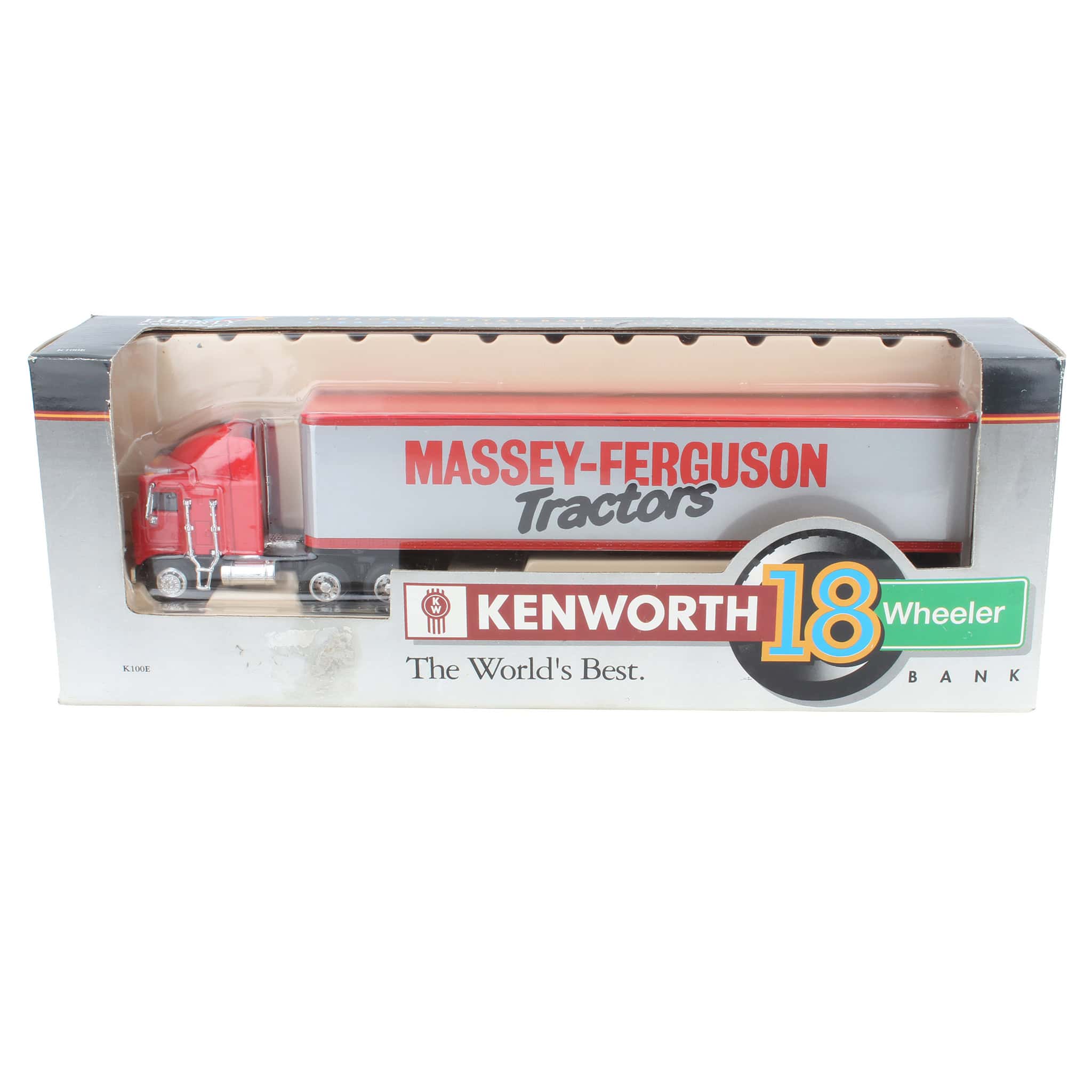 1/64 Kenworth Cabover Semi Truck Bank with Massey Ferguson Tractors Box Trailer