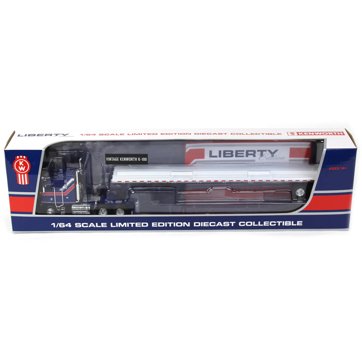 1/64 Kenworth K100 COE Semi Truck with 53ft Wilson Roadbrute Flatbed Trailer, Liberty Series, DCP by First Gear - Image 5