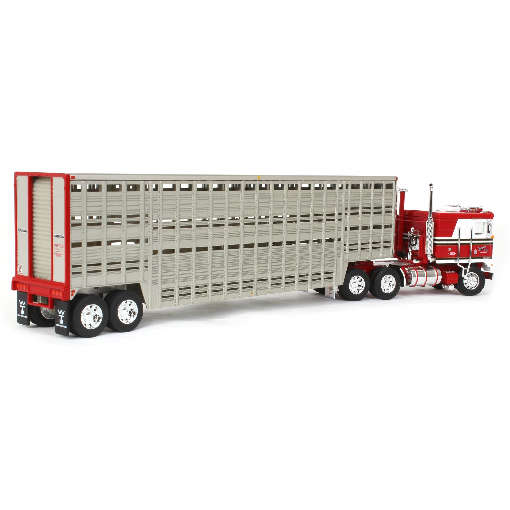 1/64 Kenworth K100 COE Semi Truck with 45ft Vintage Wilson Livestock Trailer, Koppes Truck Line, DCP by First Gear - Image 4