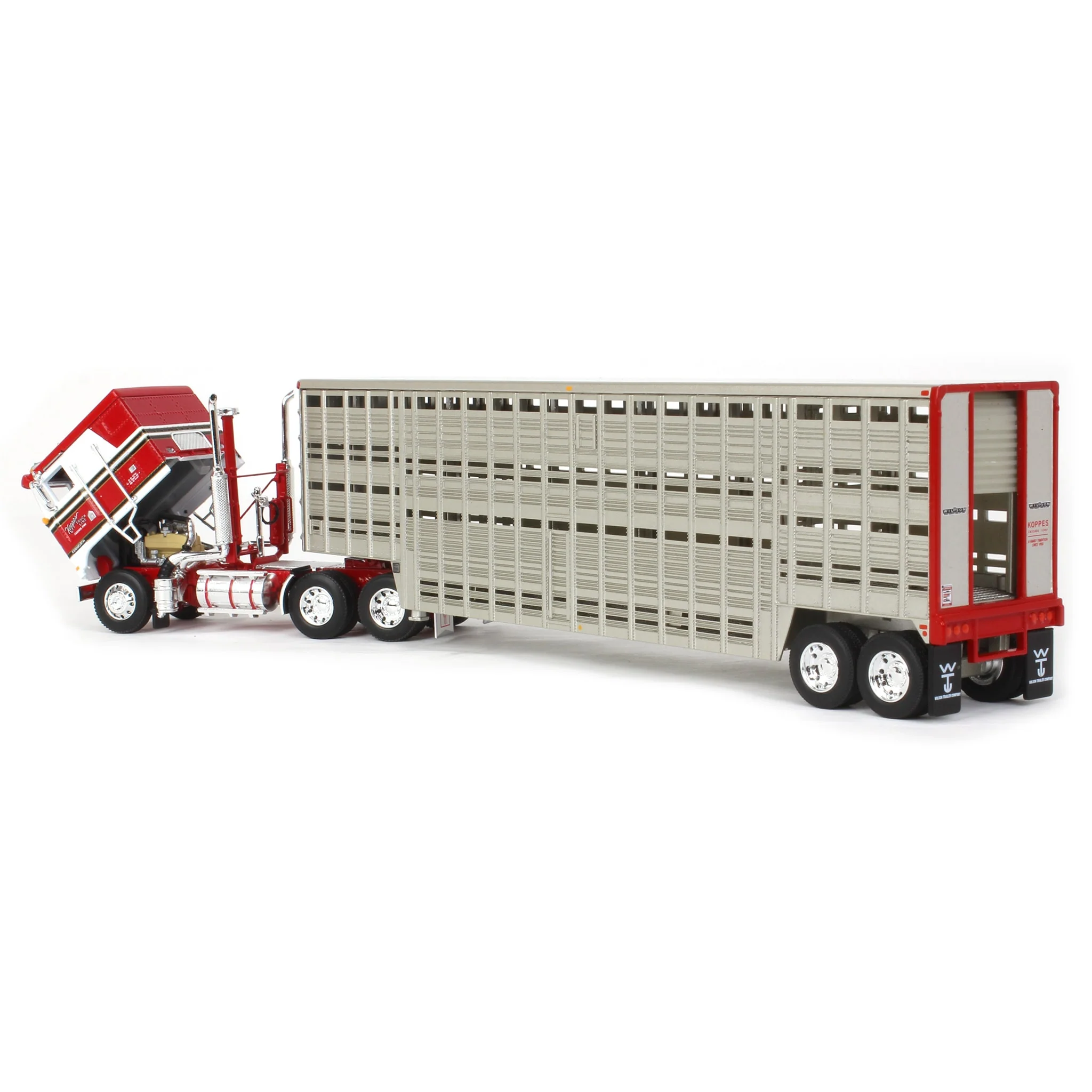 1/64 Kenworth K100 COE Semi Truck with 45ft Vintage Wilson Livestock Trailer, Koppes Truck Line, DCP by First Gear - Image 5