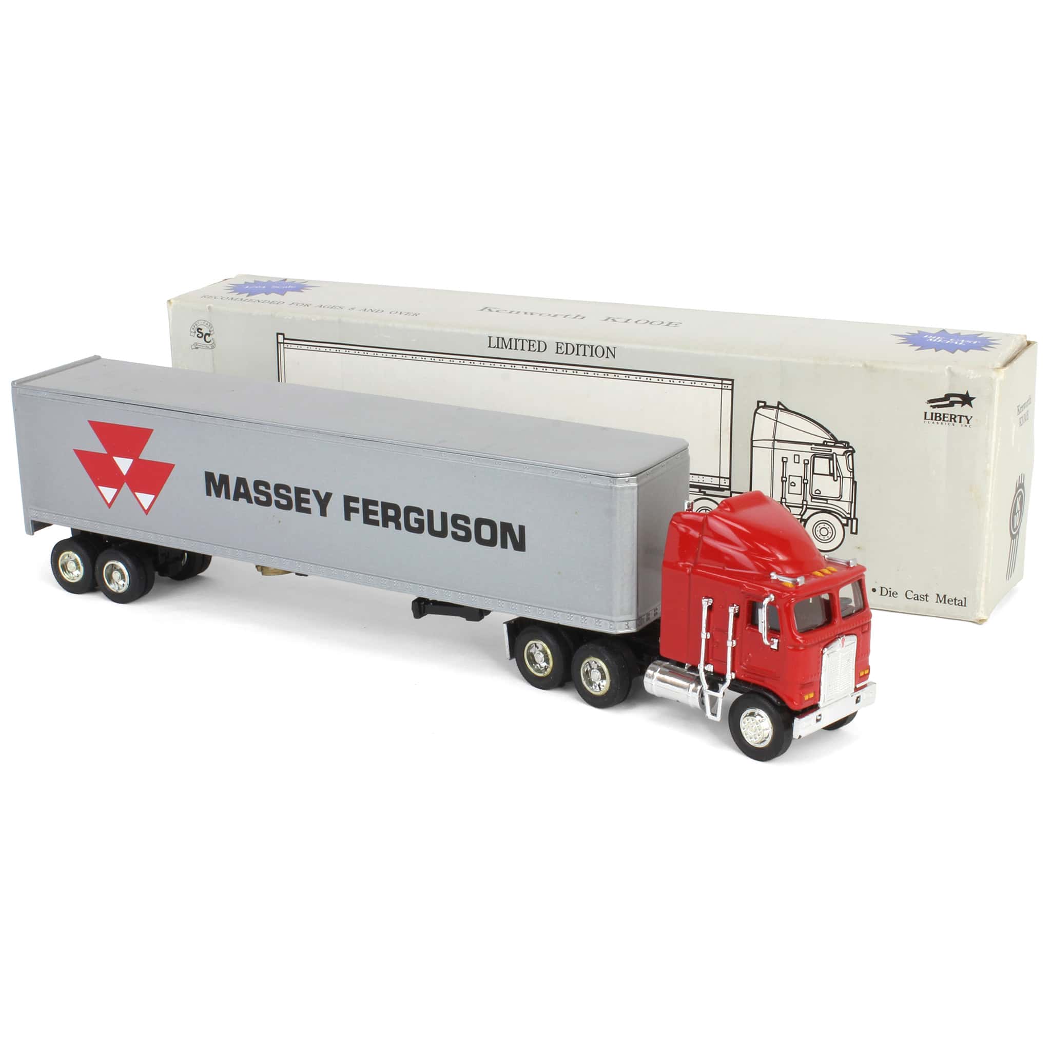 1/64 Kenworth K100E COE Semi with Massey Ferguson Box Trailer Bank - Image 2