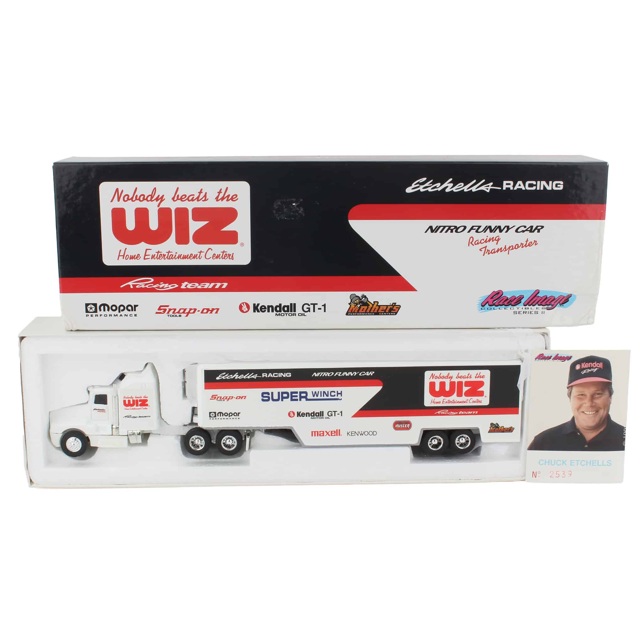 1/64 Kenworth T600A Truck and Reefer Trailer, WIZ Nitro Funny Car Racing Transporter by ERTL