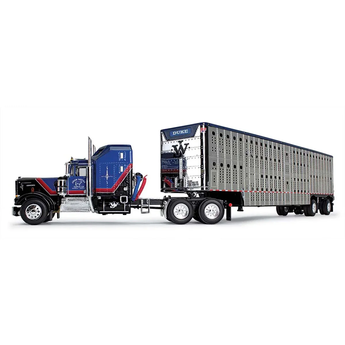 1/64 Kenworth W900A Semi Truck with Wilson Silverstar Livestock Trailer, John Wayne Cattle Co, DCP by First Gear - Image 4