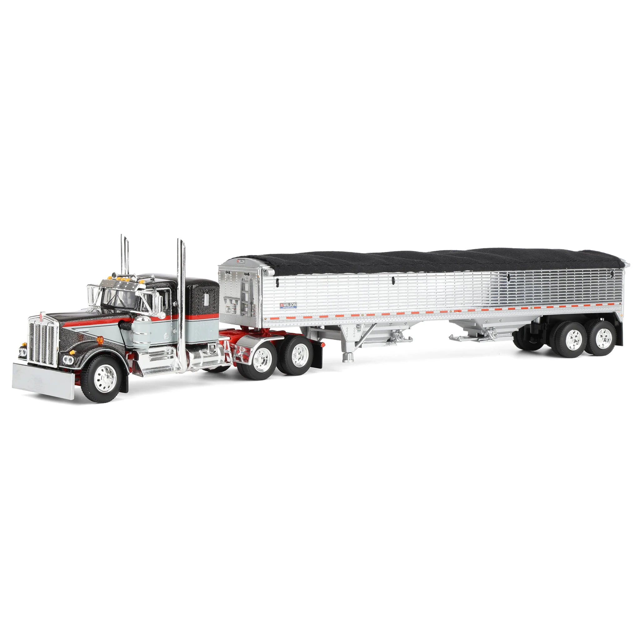 1/64 Kenworth W900A Semi Truck with 43ft Wilson Pacesetter Grain Trailer, Gray/Viper Red, DCP by First Gear
