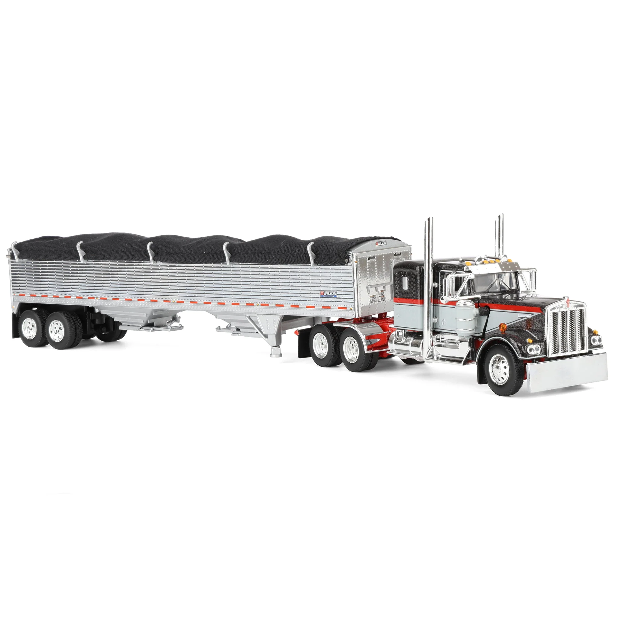 1/64 Kenworth W900A Semi Truck with 43ft Wilson Pacesetter Grain Trailer, Gray/Viper Red, DCP by First Gear - Image 2