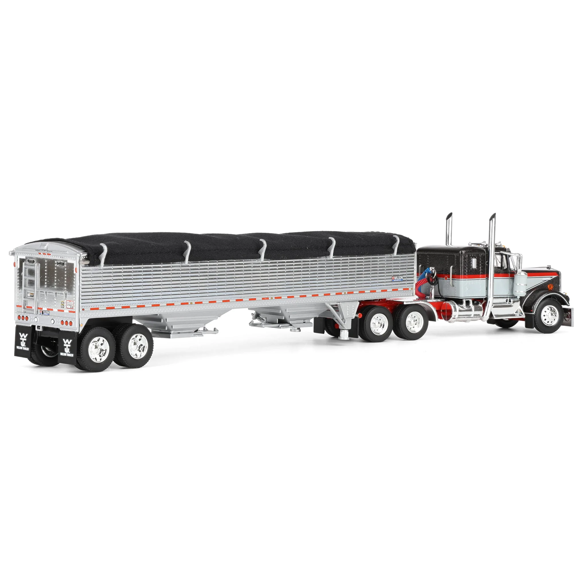 1/64 Kenworth W900A Semi Truck with 43ft Wilson Pacesetter Grain Trailer, Gray/Viper Red, DCP by First Gear - Image 3