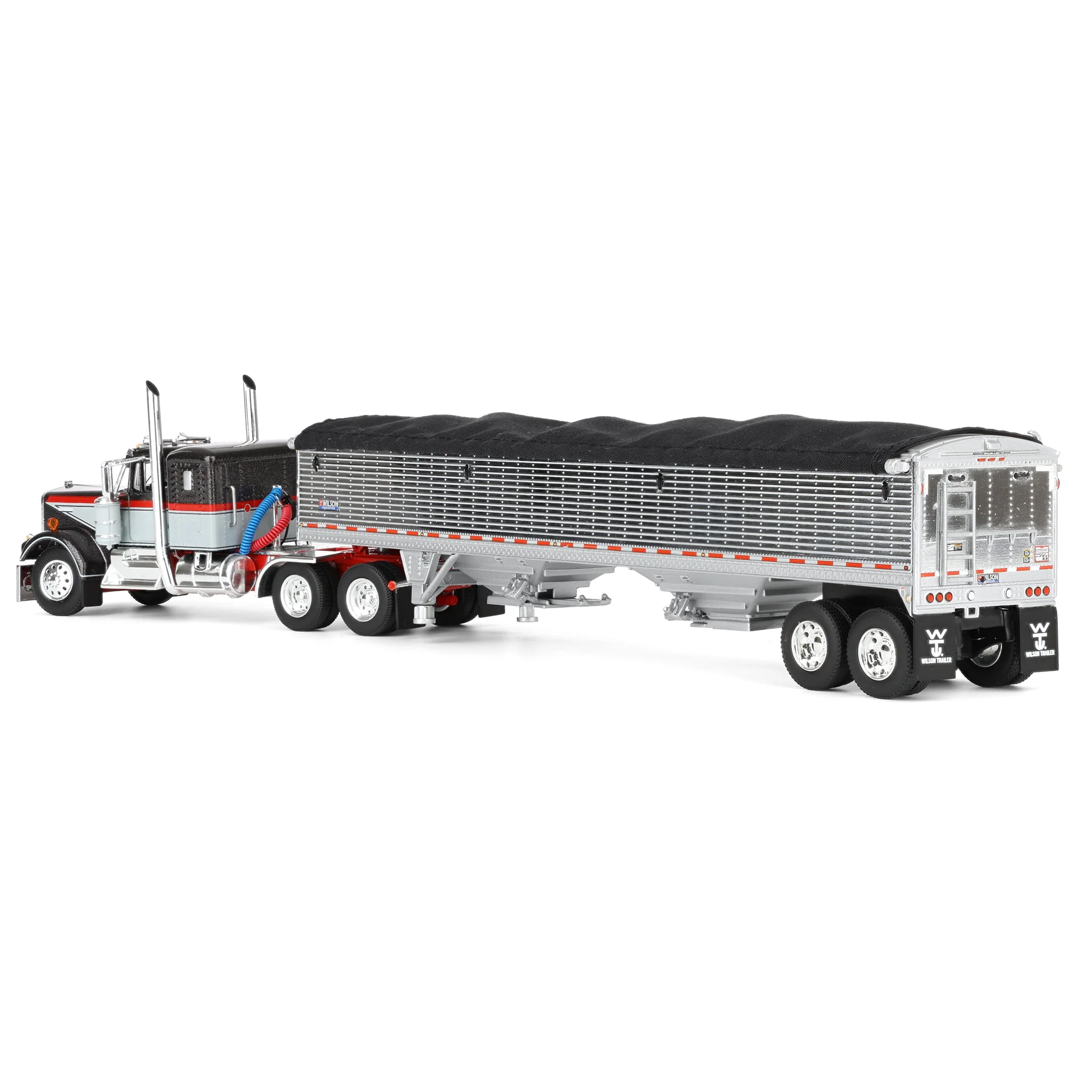 1/64 Kenworth W900A Semi Truck with 43ft Wilson Pacesetter Grain Trailer, Gray/Viper Red, DCP by First Gear - Image 4