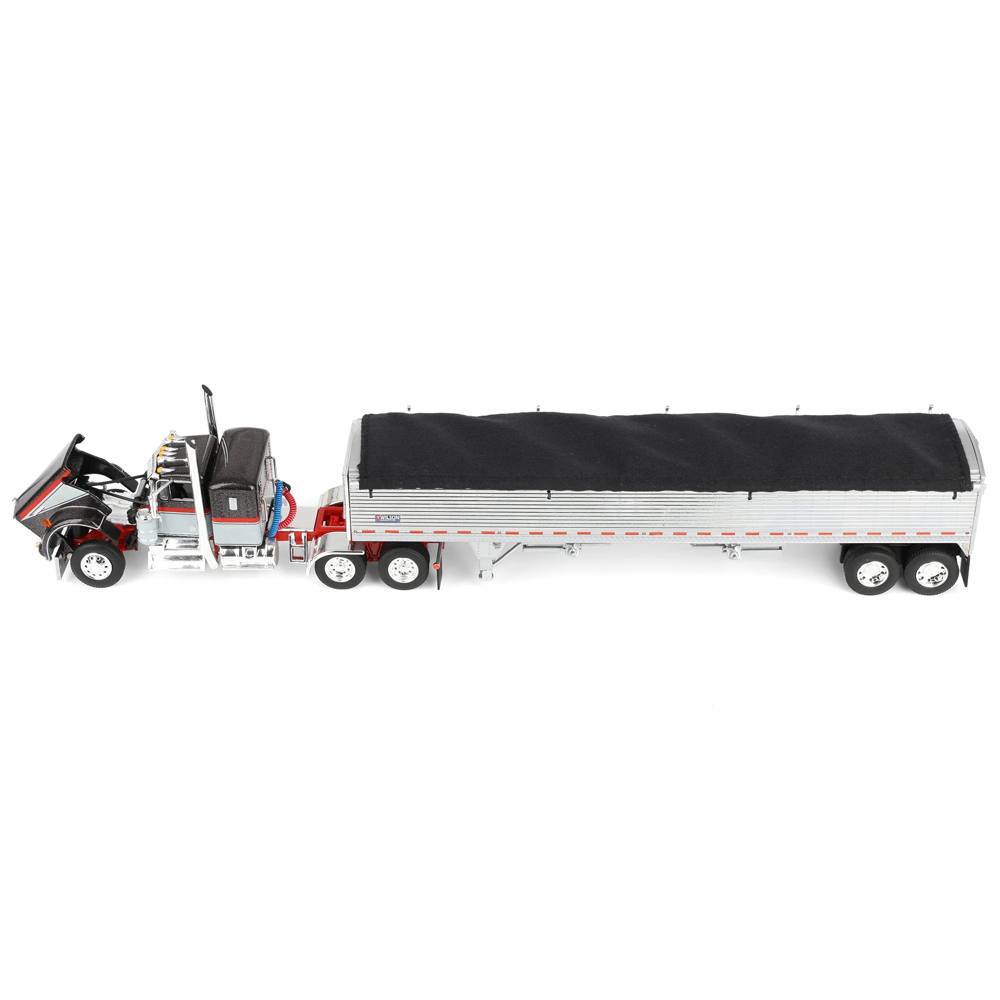 1/64 Kenworth W900A Semi Truck with 43ft Wilson Pacesetter Grain Trailer, Gray/Viper Red, DCP by First Gear - Image 5