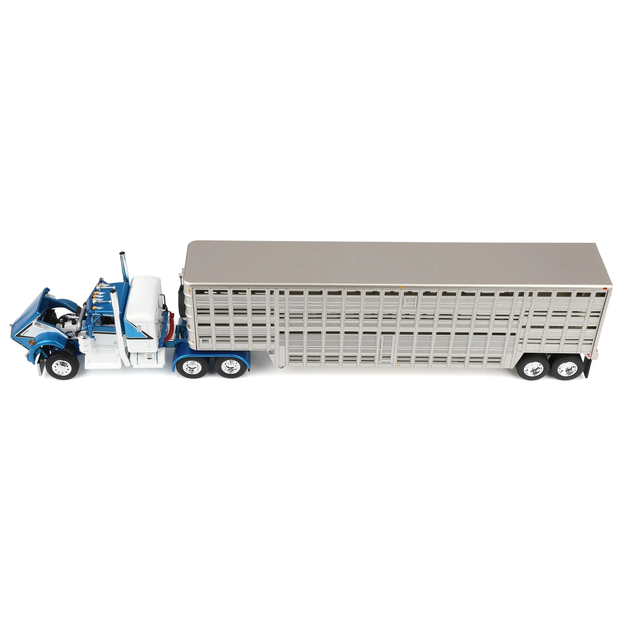 1/64 Kenworth W900A with 45ft Wilson Vintage Livestock Trailer, Mariner Blue/Silver, DCP by First Gear - Image 5