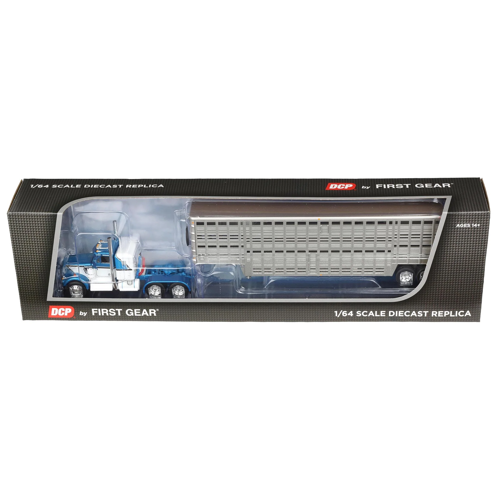 1/64 Kenworth W900A with 45ft Wilson Vintage Livestock Trailer, Mariner Blue/Silver, DCP by First Gear - Image 7