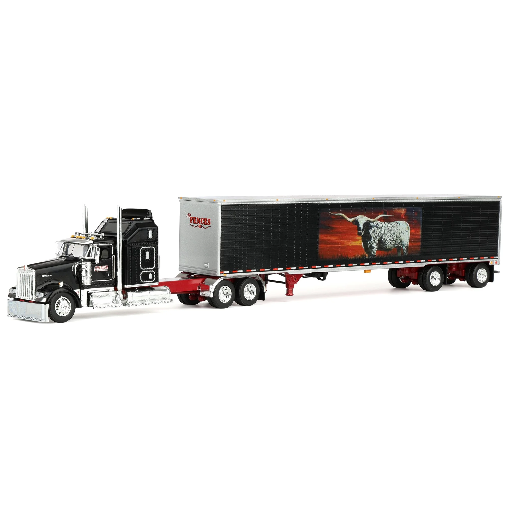 1/64 Kenworth W900L, Jerry Linander "No Fences" Van Trailer, 2025 Walcott Trucker Jamboree, DCP by First Gear - Image 3