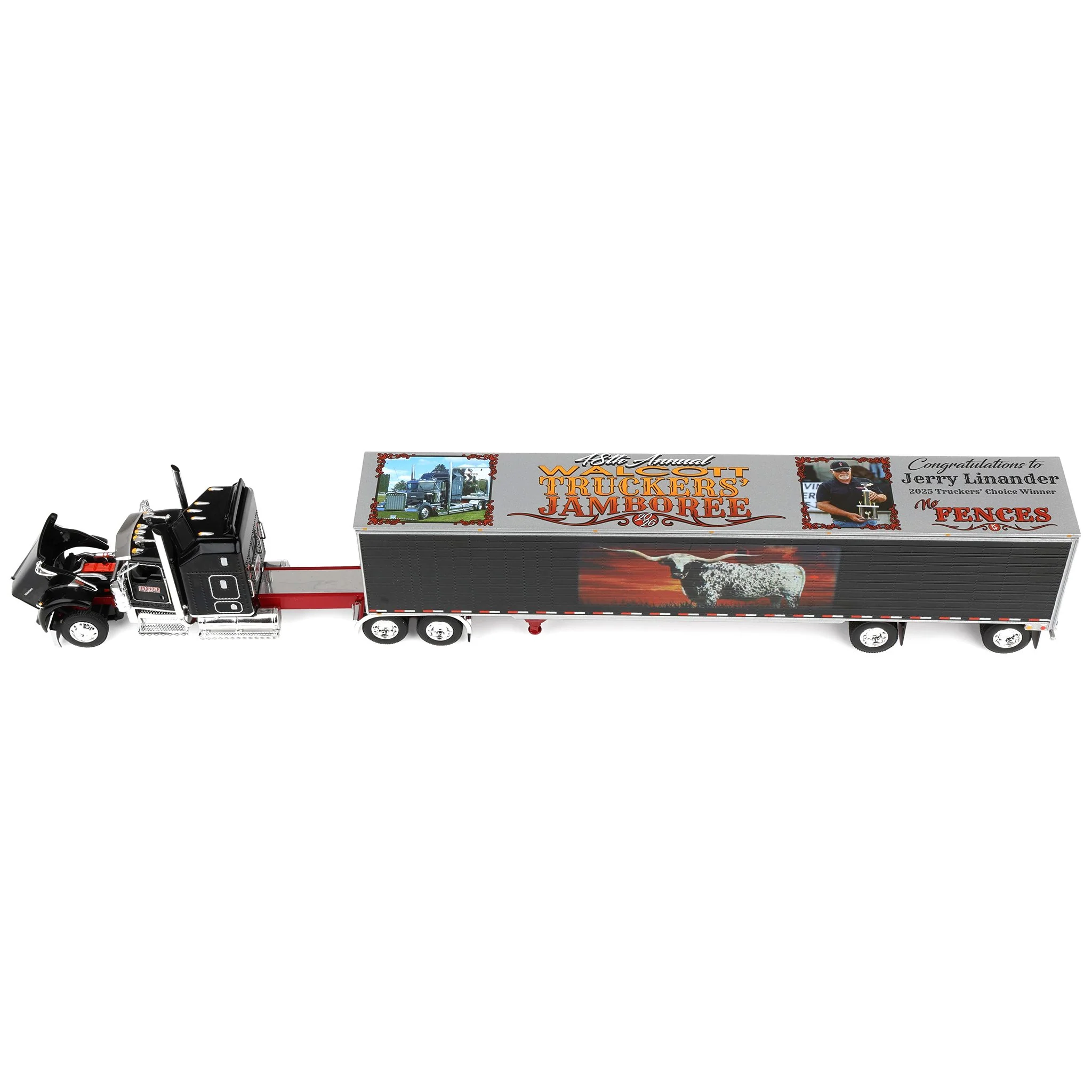 1/64 Kenworth W900L, Jerry Linander "No Fences" Van Trailer, 2025 Walcott Trucker Jamboree, DCP by First Gear - Image 6