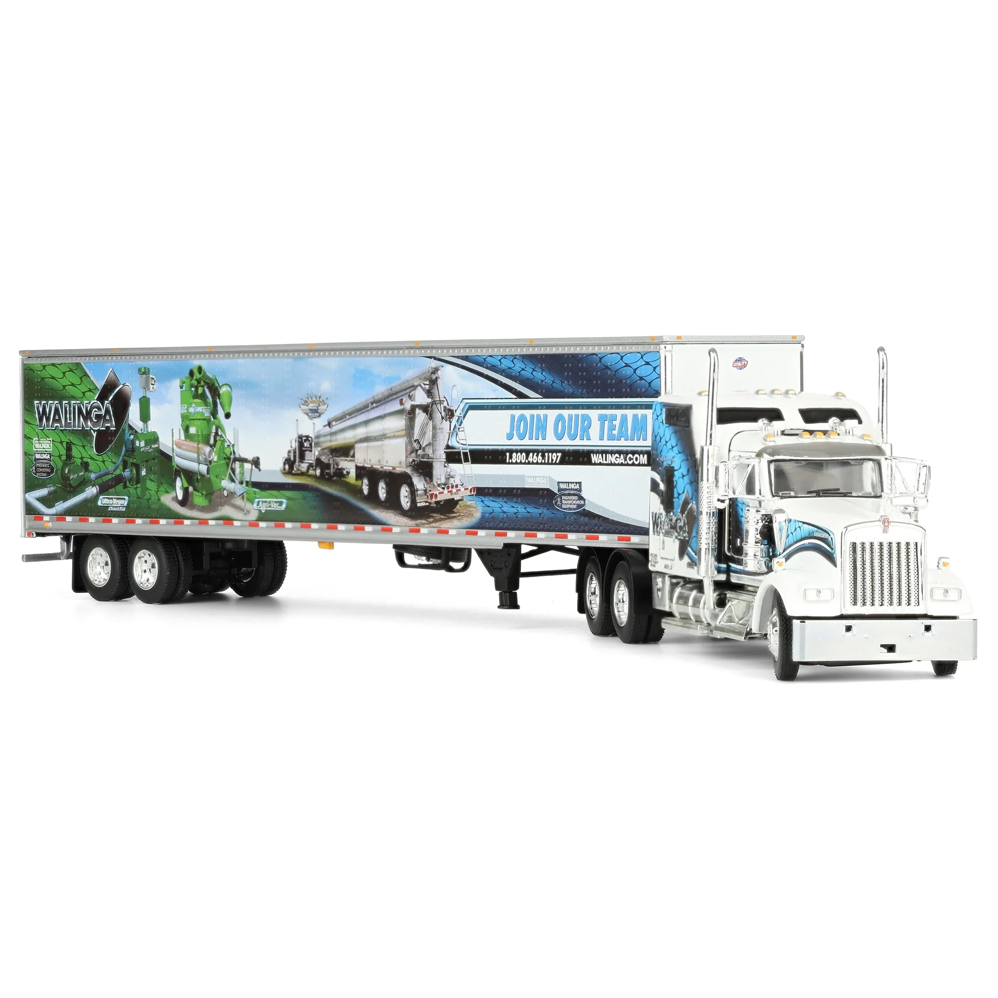 1/64 Kenworth W900L Semi Truck with 53ft Utility Trailer, Walinga Join Our Team, DCP by First Gear Dealer Exclusive - Image 2