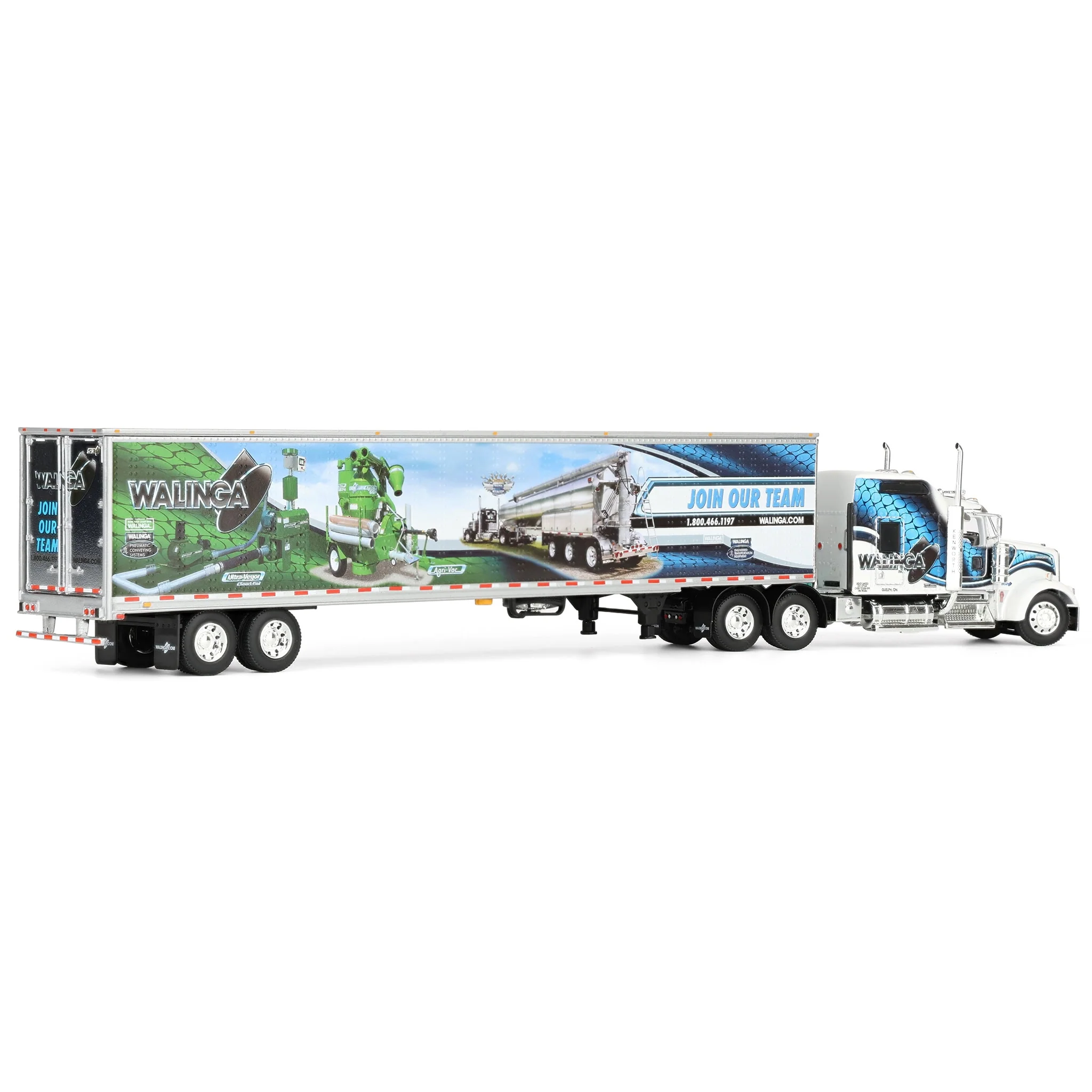 1/64 Kenworth W900L Semi Truck with 53ft Utility Trailer, Walinga Join Our Team, DCP by First Gear Dealer Exclusive - Image 3